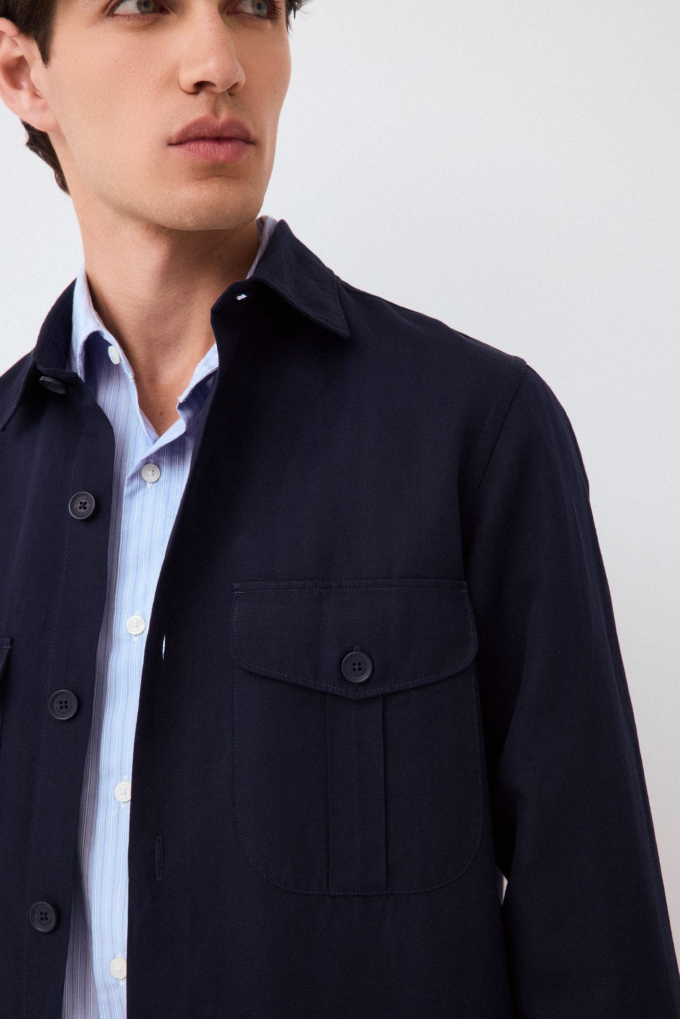 Pedro del Hierro Plain tencel linen overshirt Blue