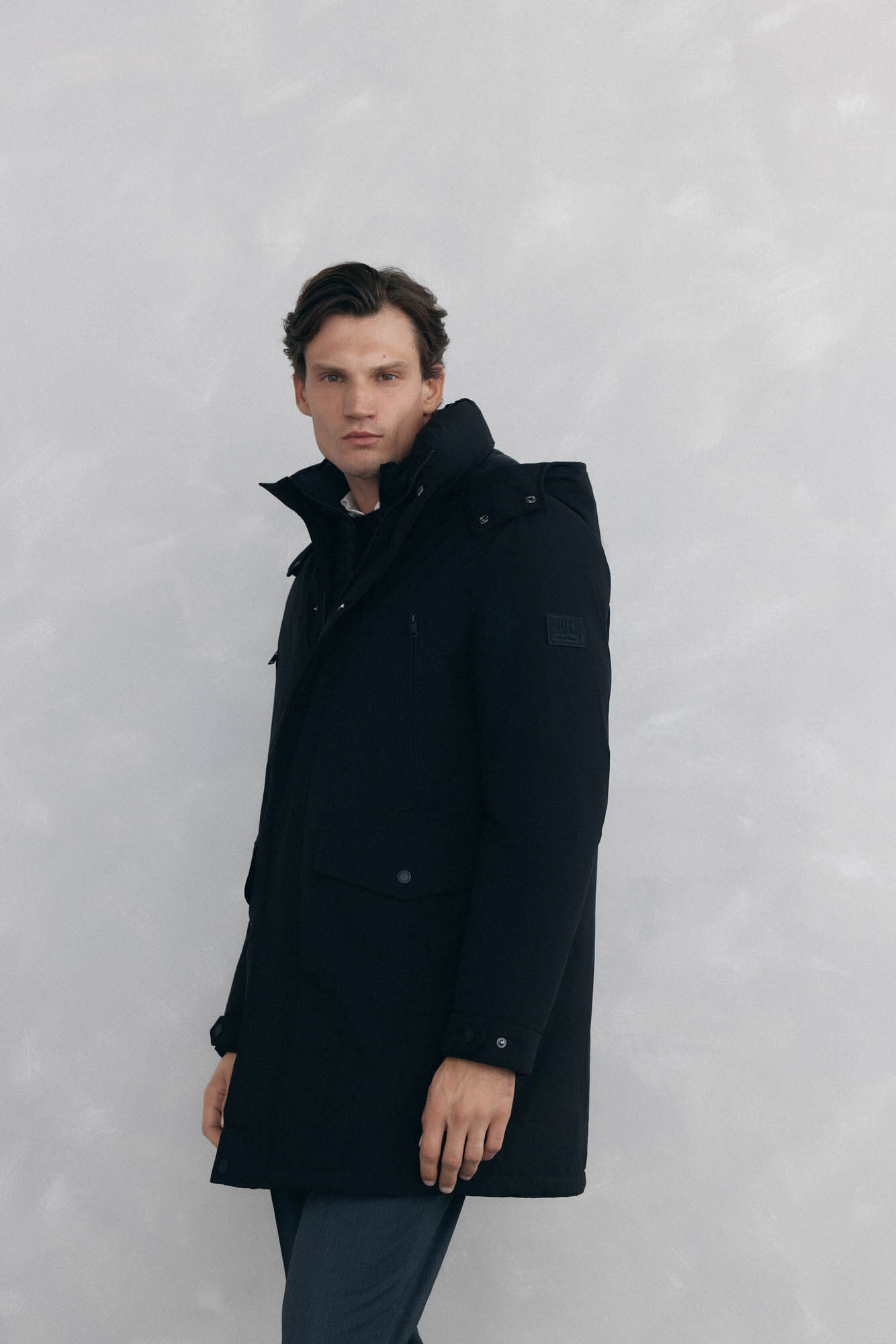 Pedro del Hierro Long parka with hood and views Black