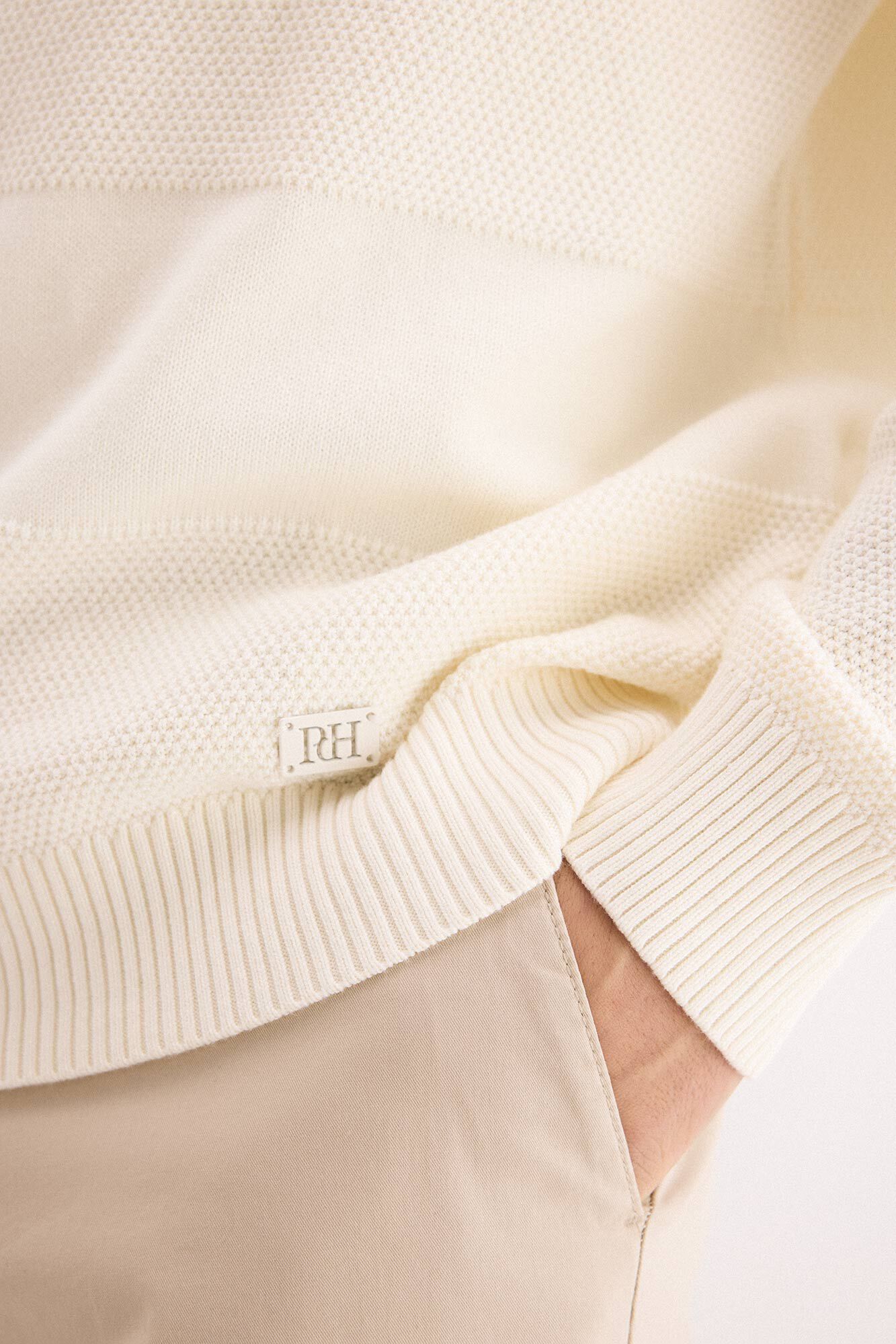 Pedro del Hierro Cotton textured round neck jumper Ecru