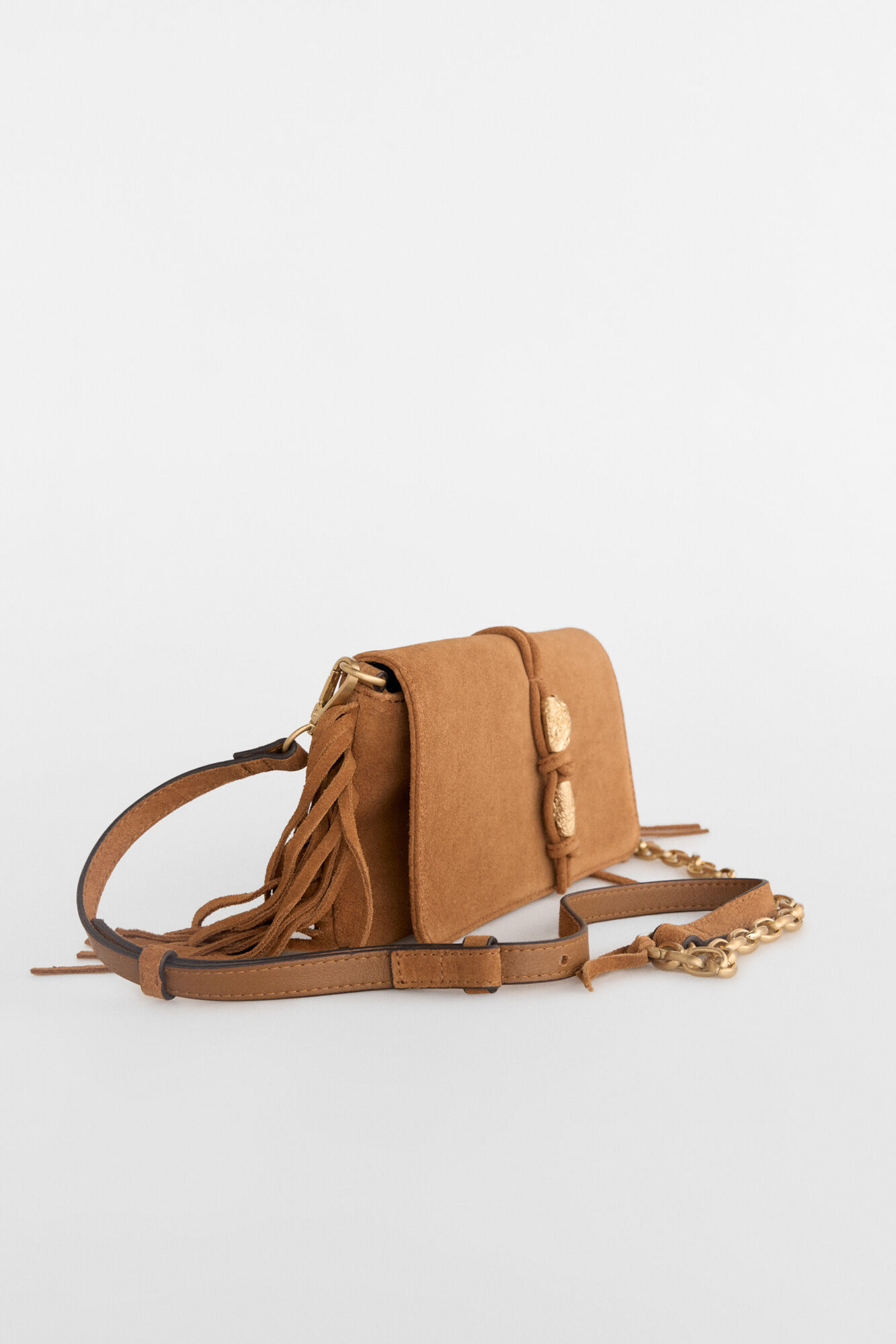 Pedro del Hierro Bandolera piel flecos Marr&oacute;n