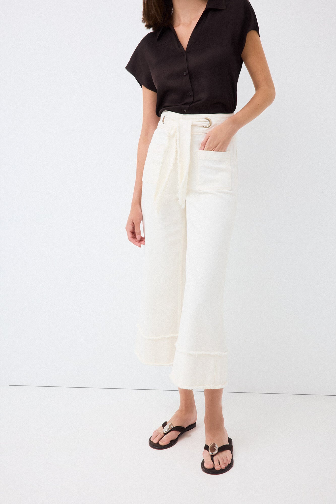 Pedro del Hierro Jeans wide flare capri Ecru