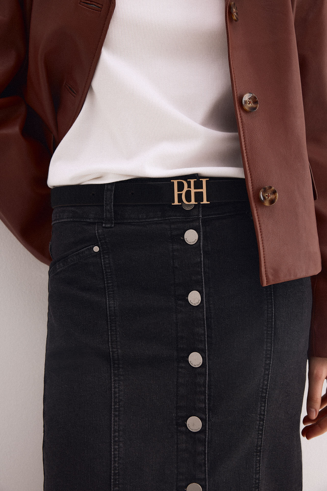 Pedro del Hierro Falda vaquera gris botones Gris