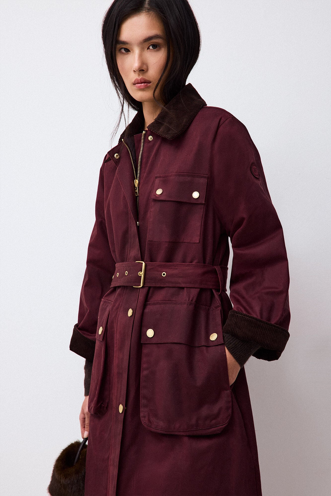 Pedro del Hierro Waxed long puffer parka Burgundy