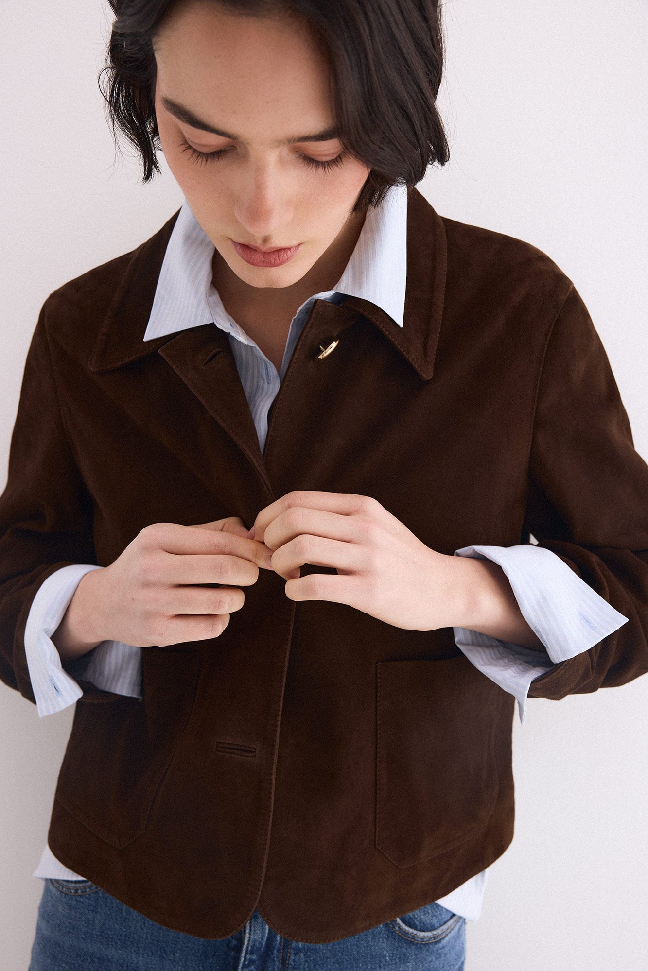 Pedro del Hierro Suede buttoned jacket Brown