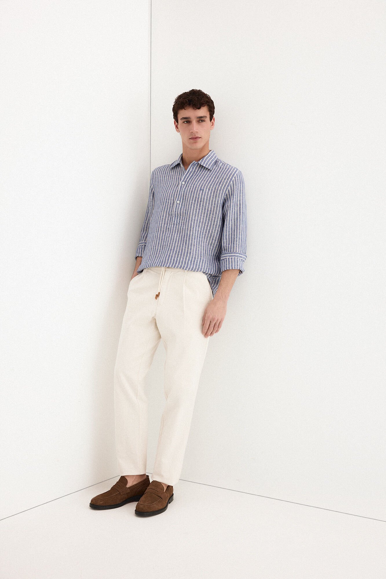 Pedro del Hierro Linen plaid top Blue