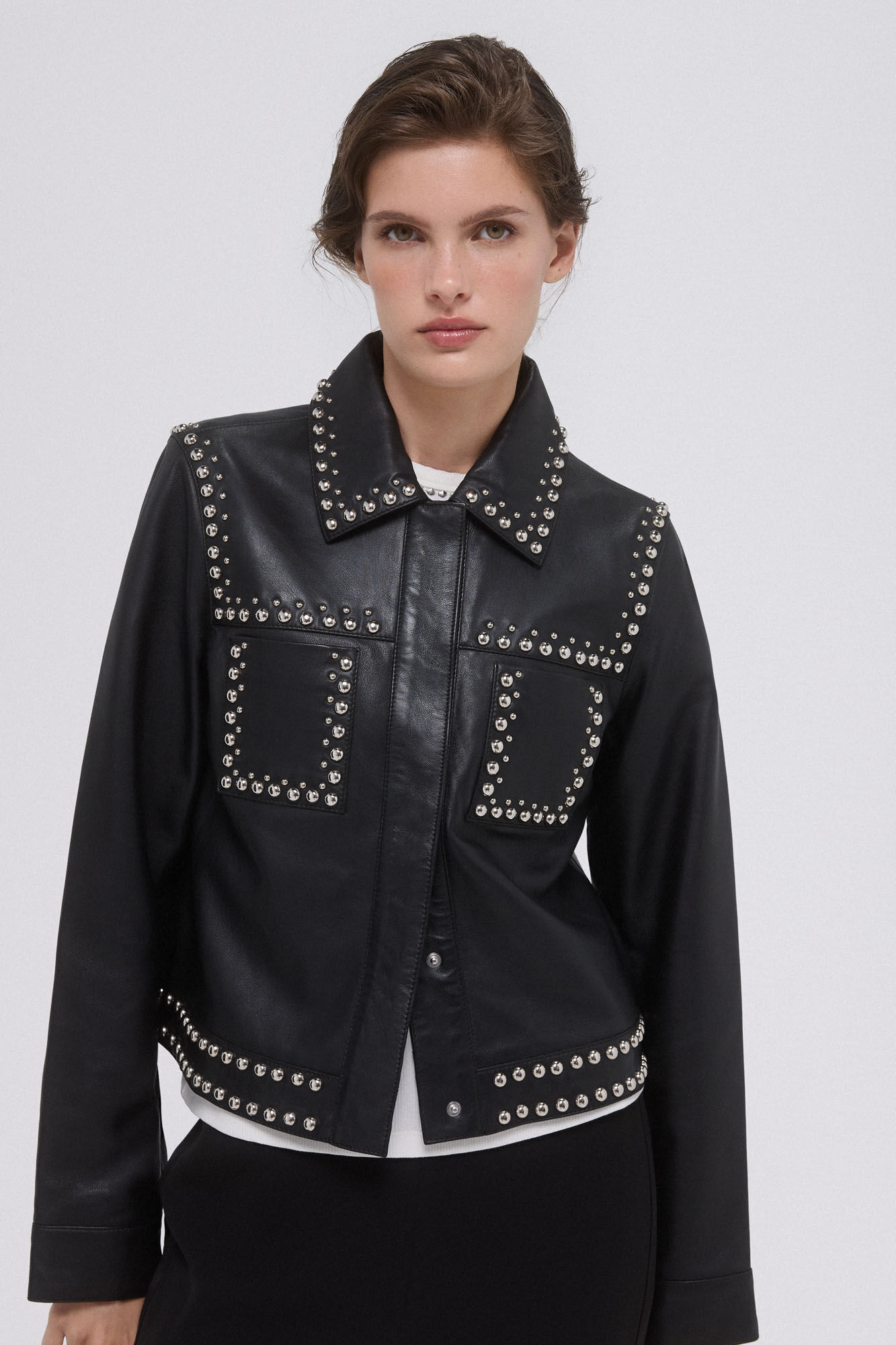 Pedro del Hierro Studded napa jacket Black
