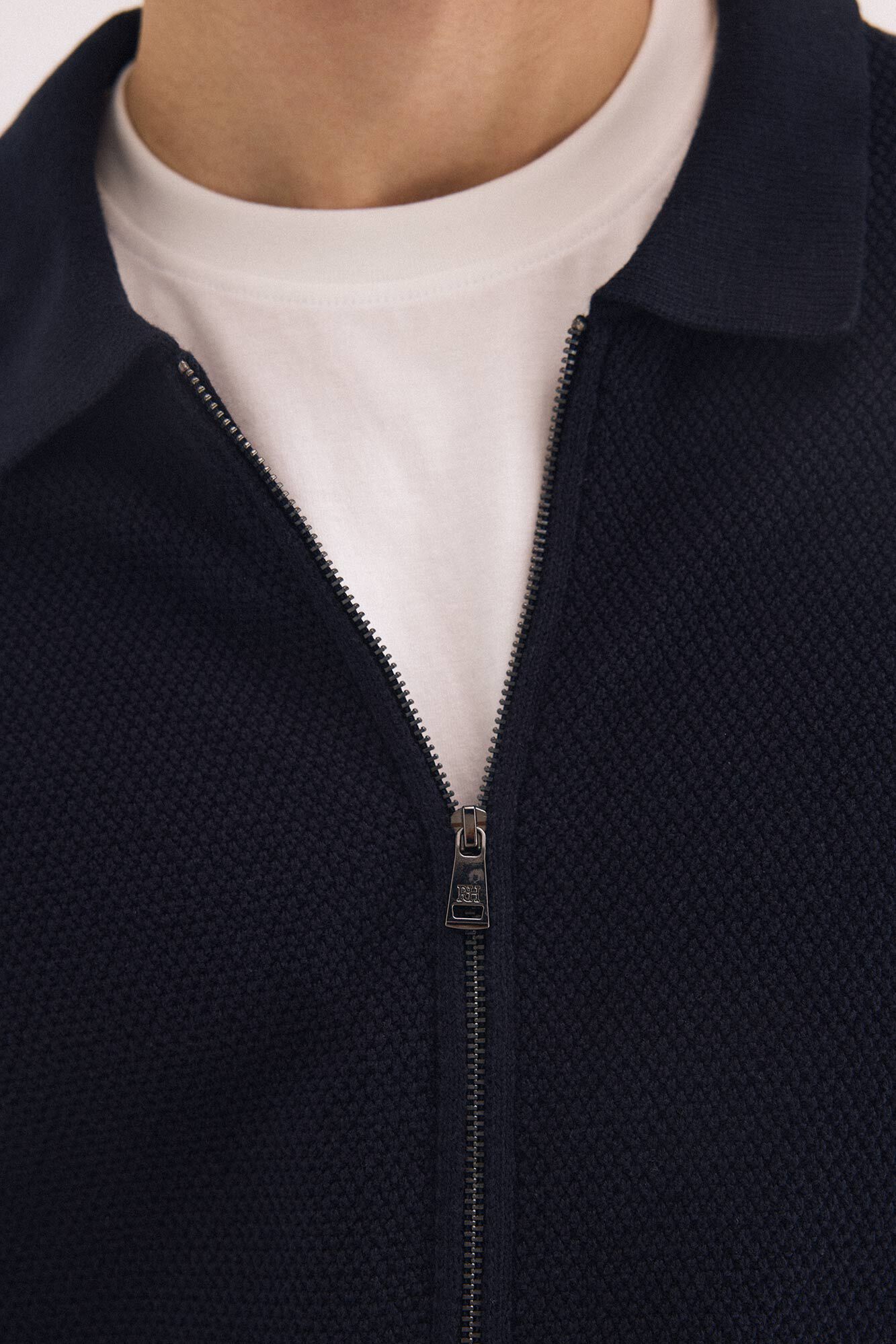 Pedro del Hierro Cotton structured knit zip cardigan Blue