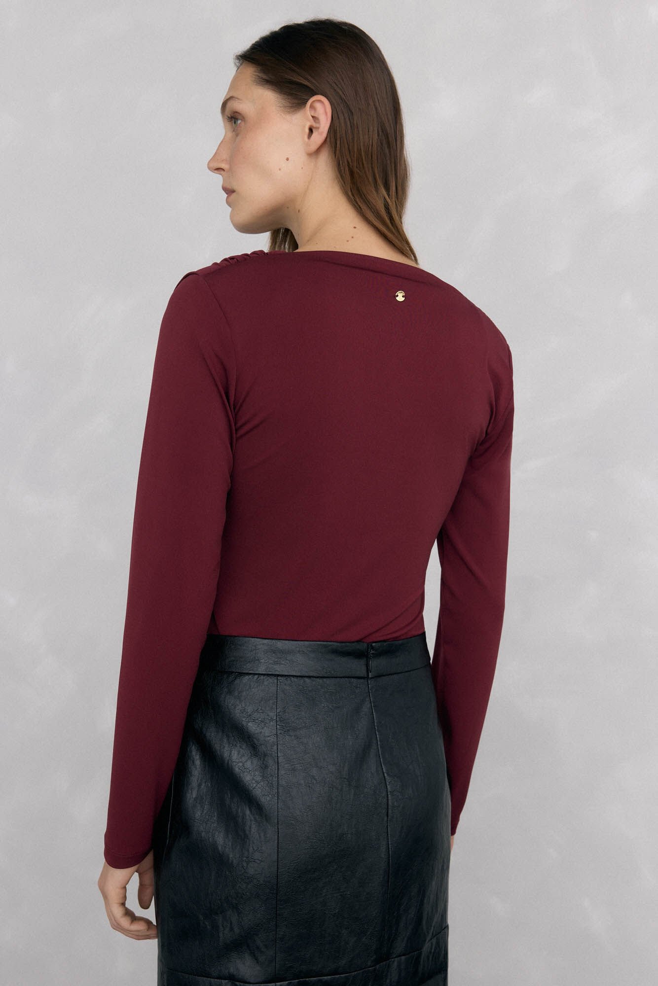 Pedro del Hierro Draped neckline T-shirt Burgundy