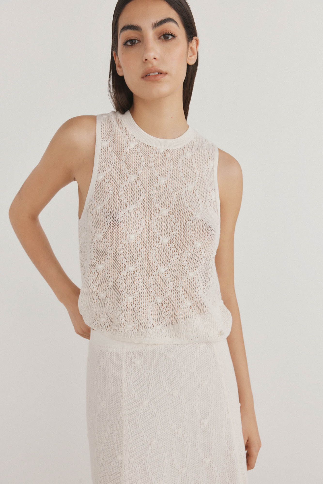 Pedro del Hierro Top de punto con estructura calada desfile Blanco