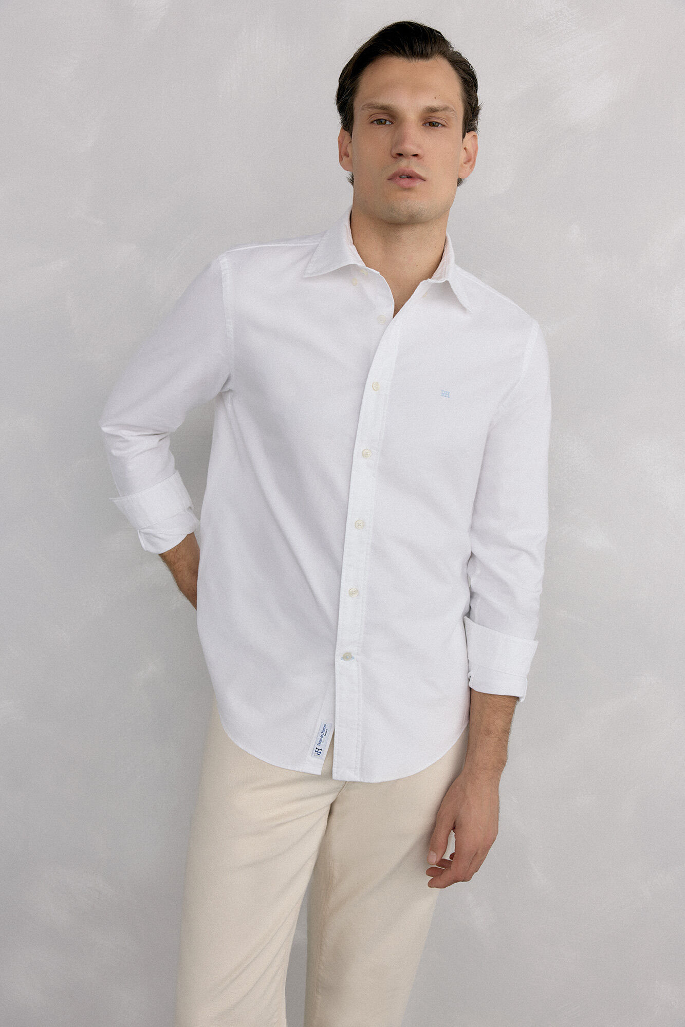Pedro del Hierro Camisa ic&oacute;nica em oxford lisa Branco