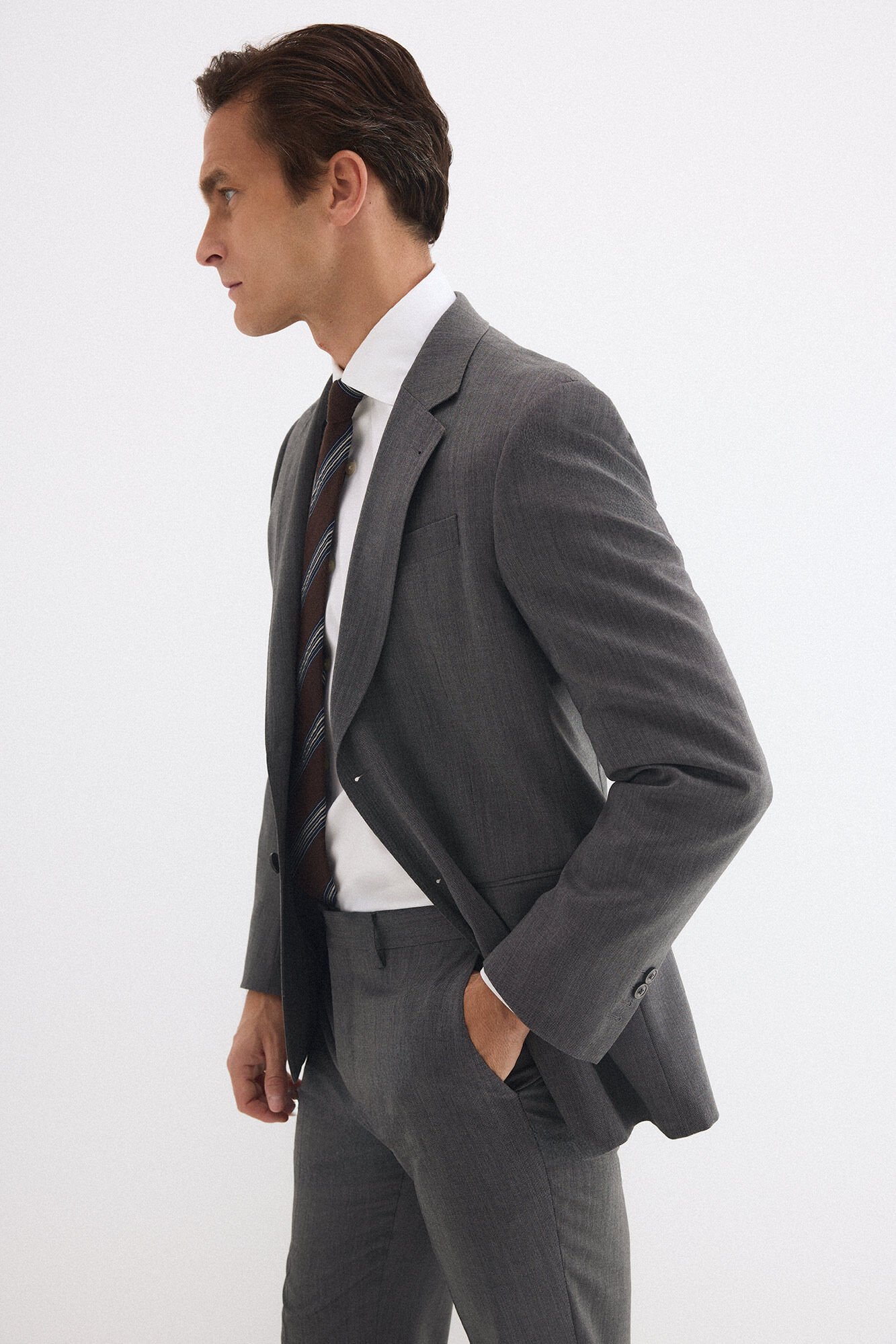 Pedro del Hierro Canvas slim bi-stretch blazer Grey