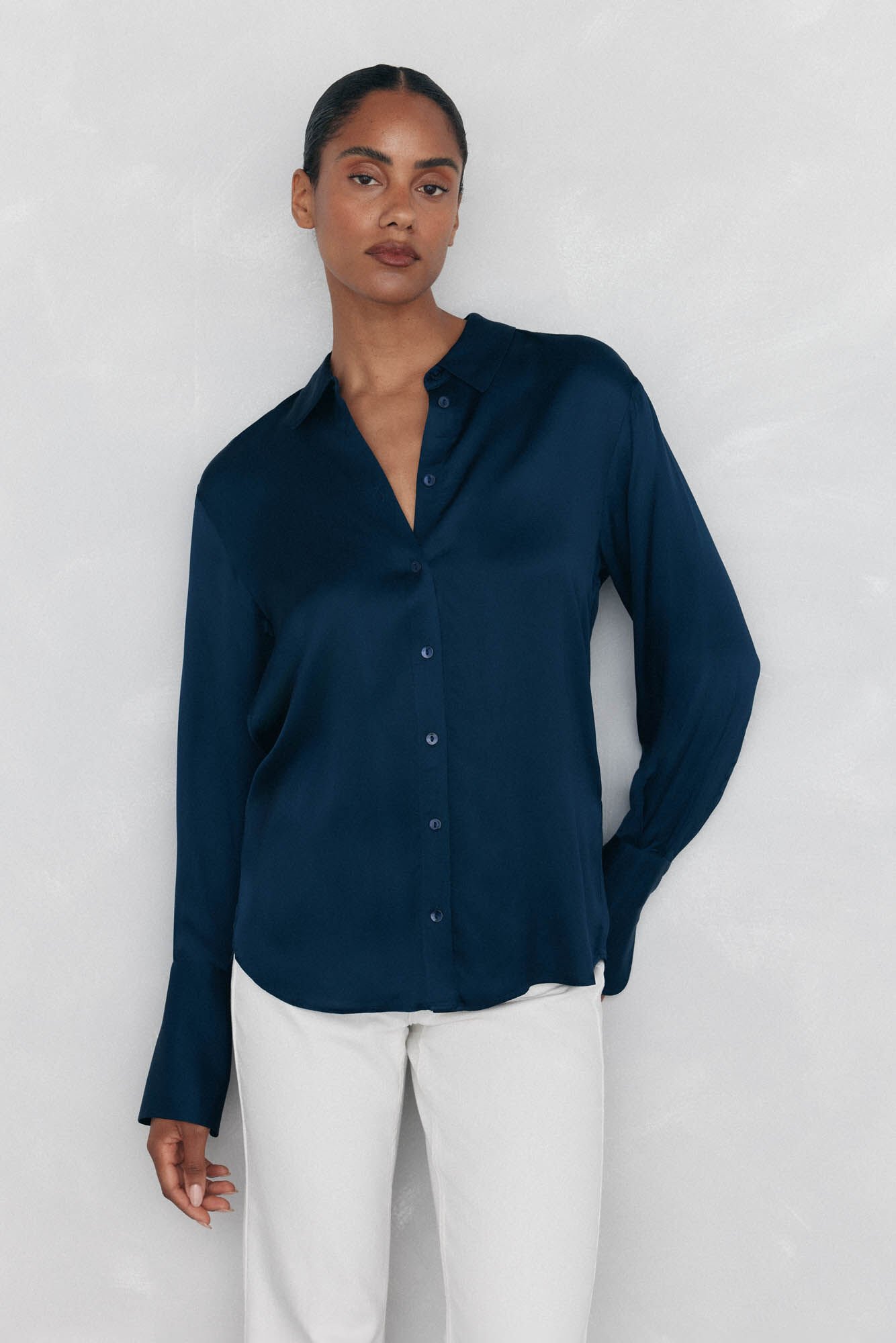 Pedro del Hierro Camisa sat&eacute;n lisa Azul