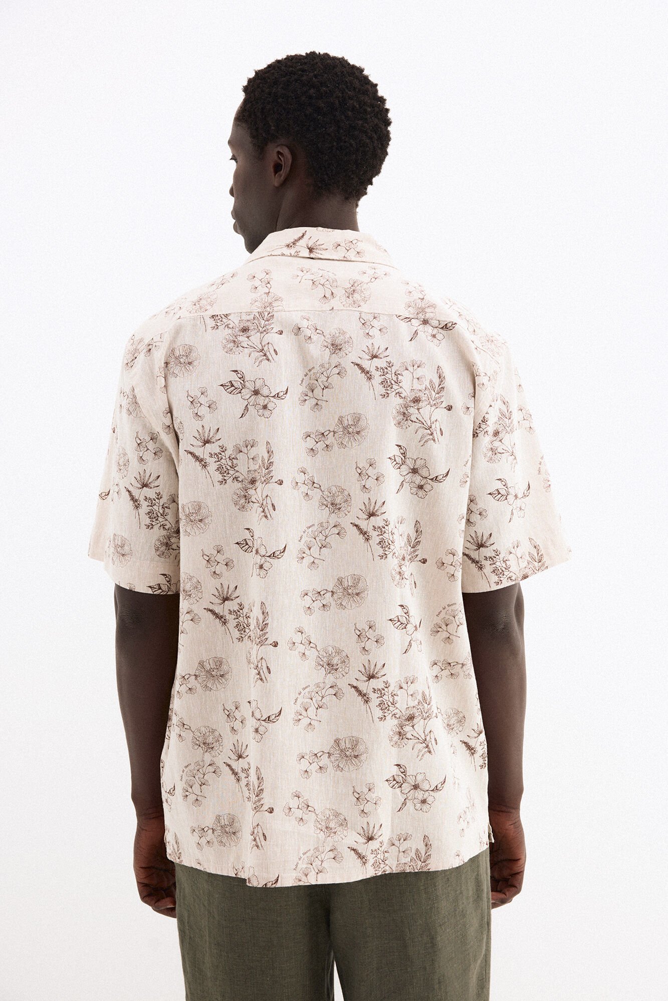 Pedro del Hierro Printed short sleeve linen cotton shirt Beige