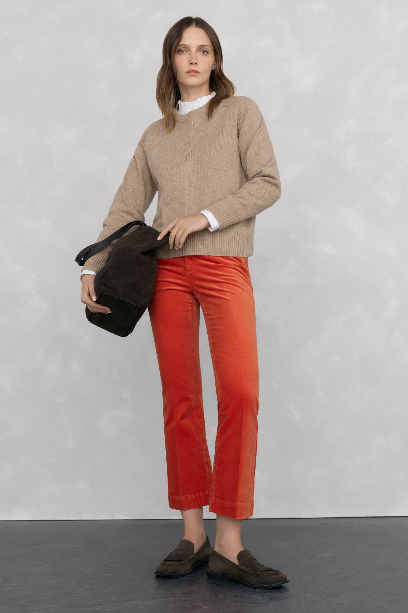 Pedro del Hierro Jersey lana cuello caja costura central Beige