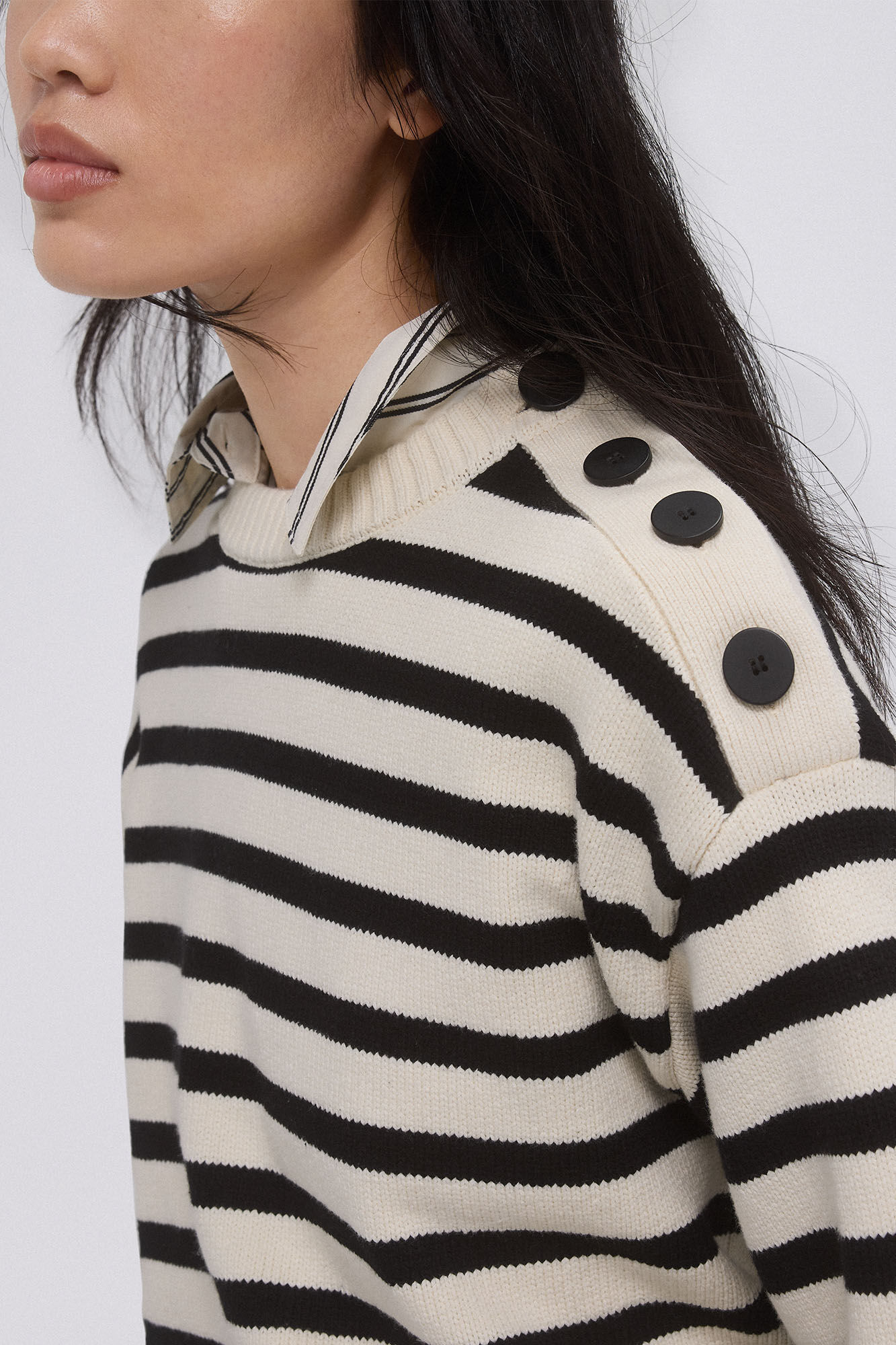 Pedro del Hierro Camisola &agrave;s riscas com bot&otilde;es Preto