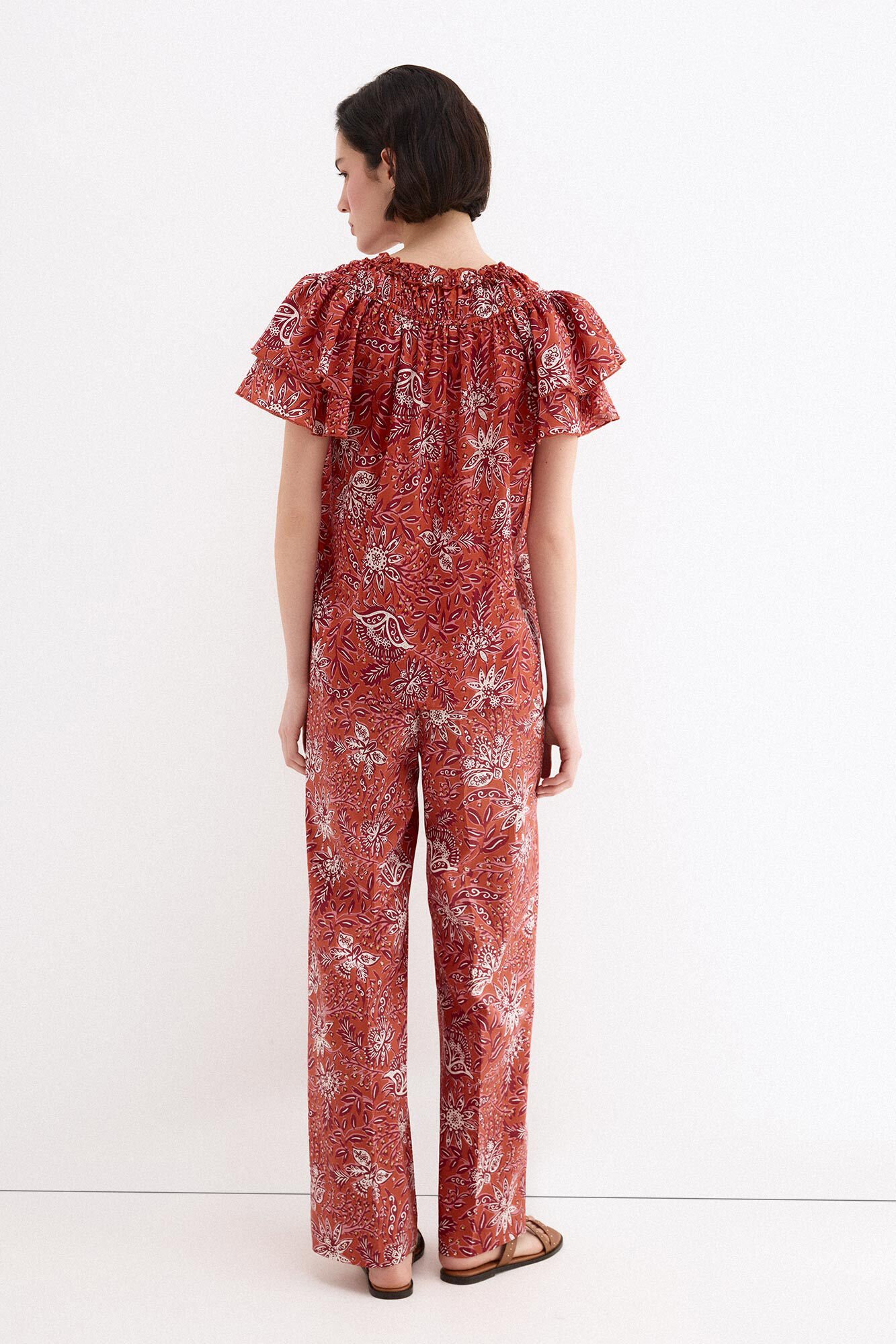 Pedro del Hierro Printed ruffle sleeve blouse Beige