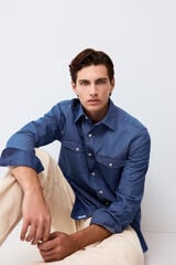 Pedro del Hierro Denim Italian chambray fabric shirt Blue