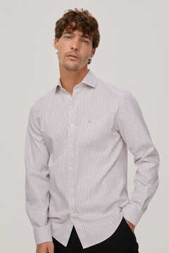 Pedro del Hierro Non-iron gingham shirt with a soft finish Beige