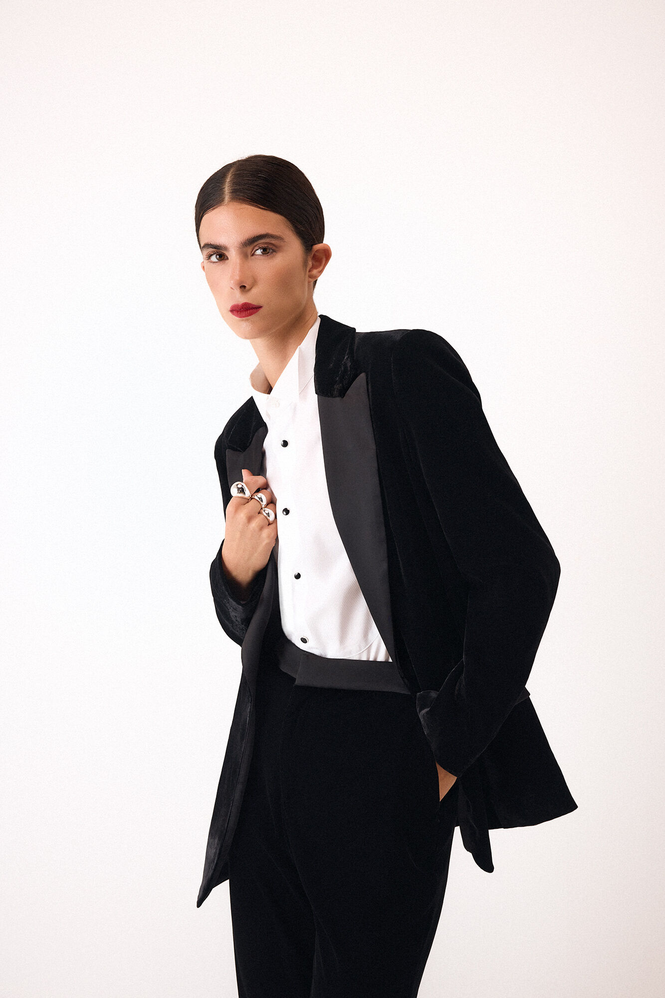 Pedro del Hierro Blazer de terciopelo y sat&eacute;n Negro