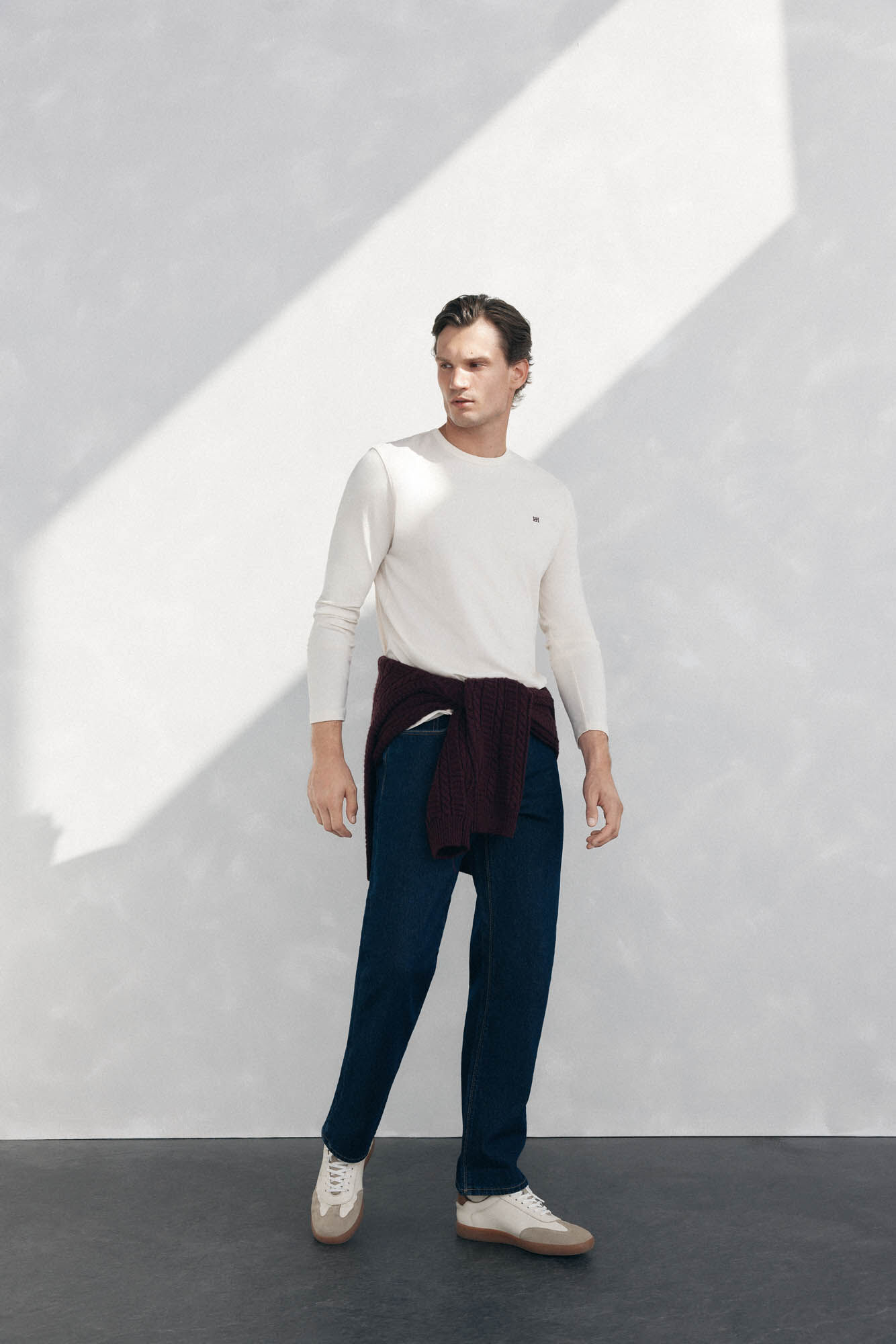 Pedro del Hierro Long-sleeved basic T-shirt Beige