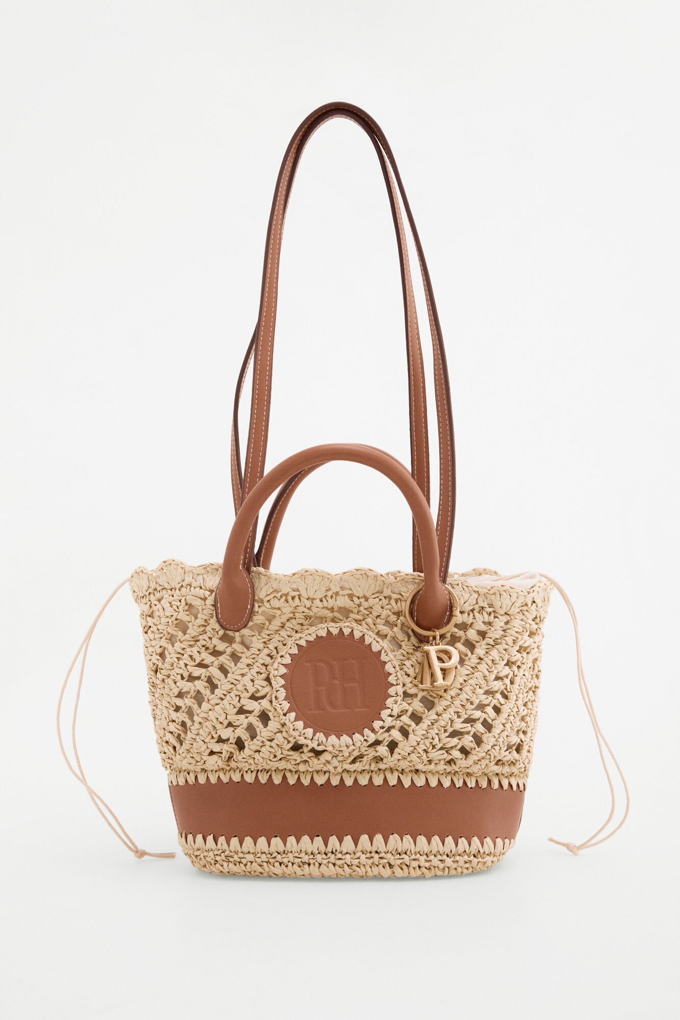 Pedro del Hierro Raffia-effect braided logo basket bag Ecru