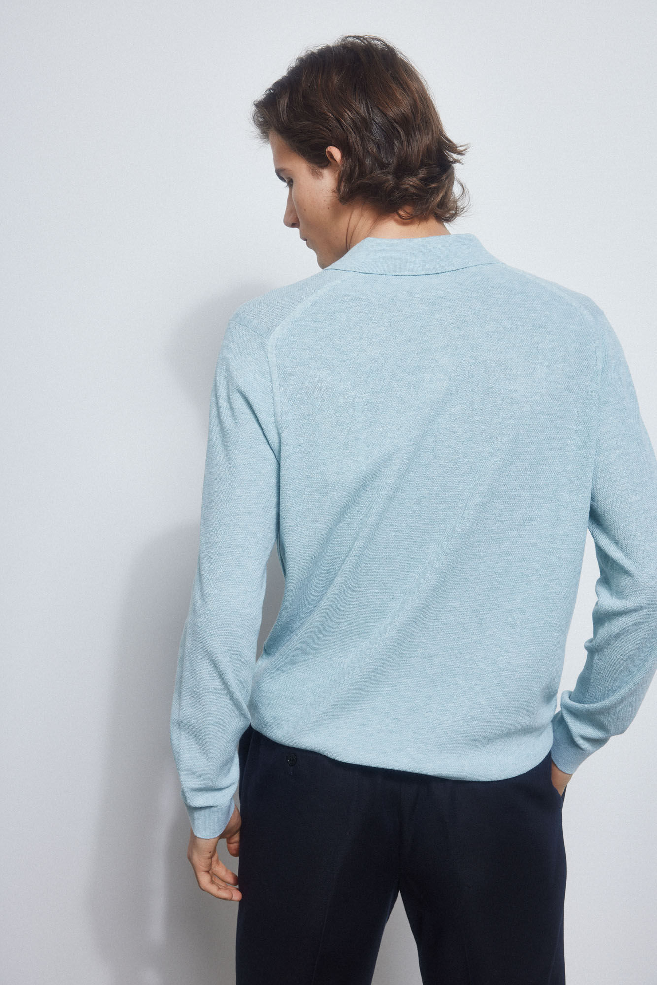 Pedro del Hierro Textured linen jumper with polo collar Blue