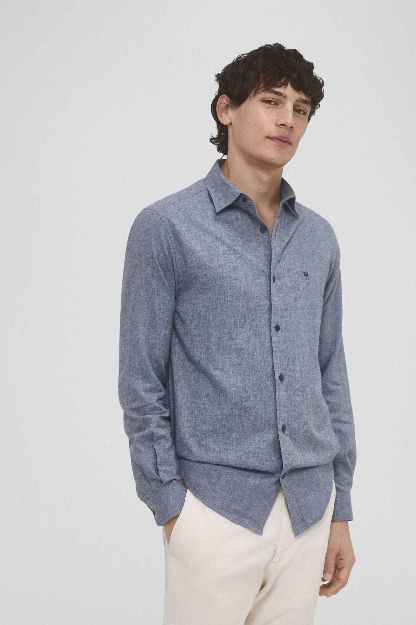 Pedro del Hierro Smooth cashmere touch twill shirt Blue