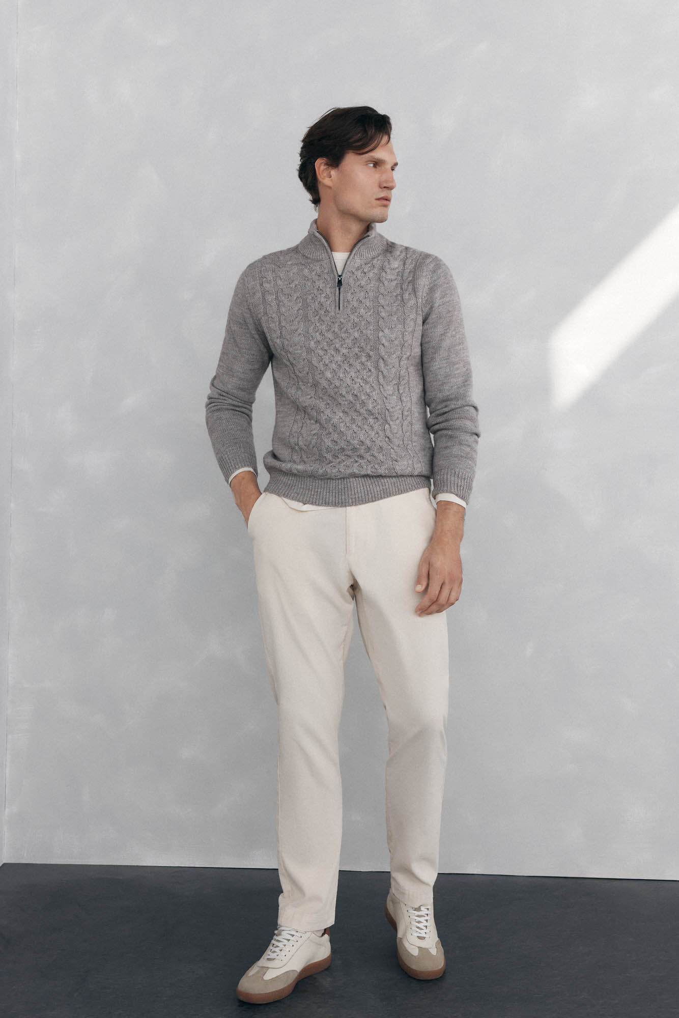 Pedro del Hierro Structured wool jersey-knit sweater with zip fastening Grey