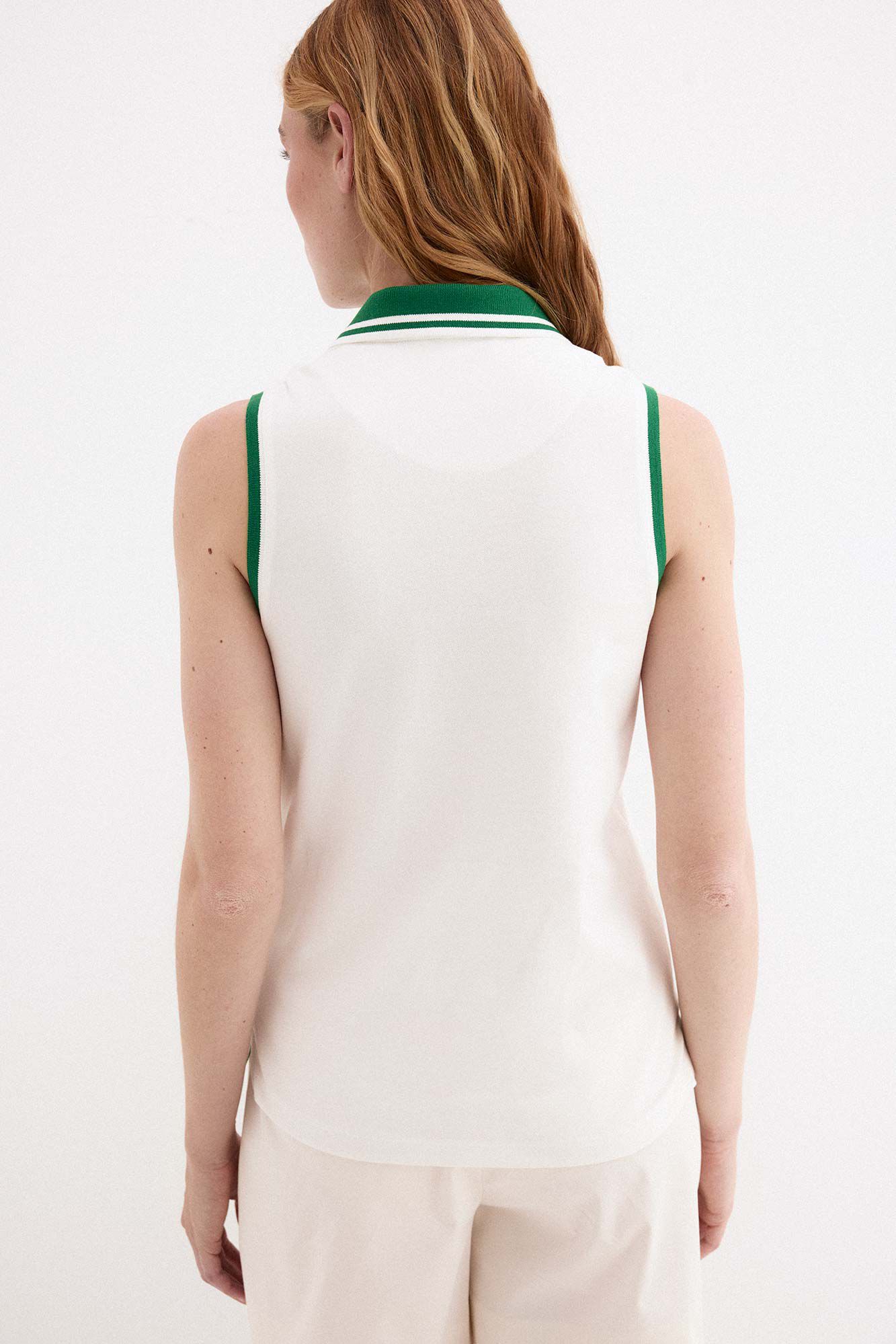 Pedro del Hierro Sleeveless contrast polo shirt Ecru