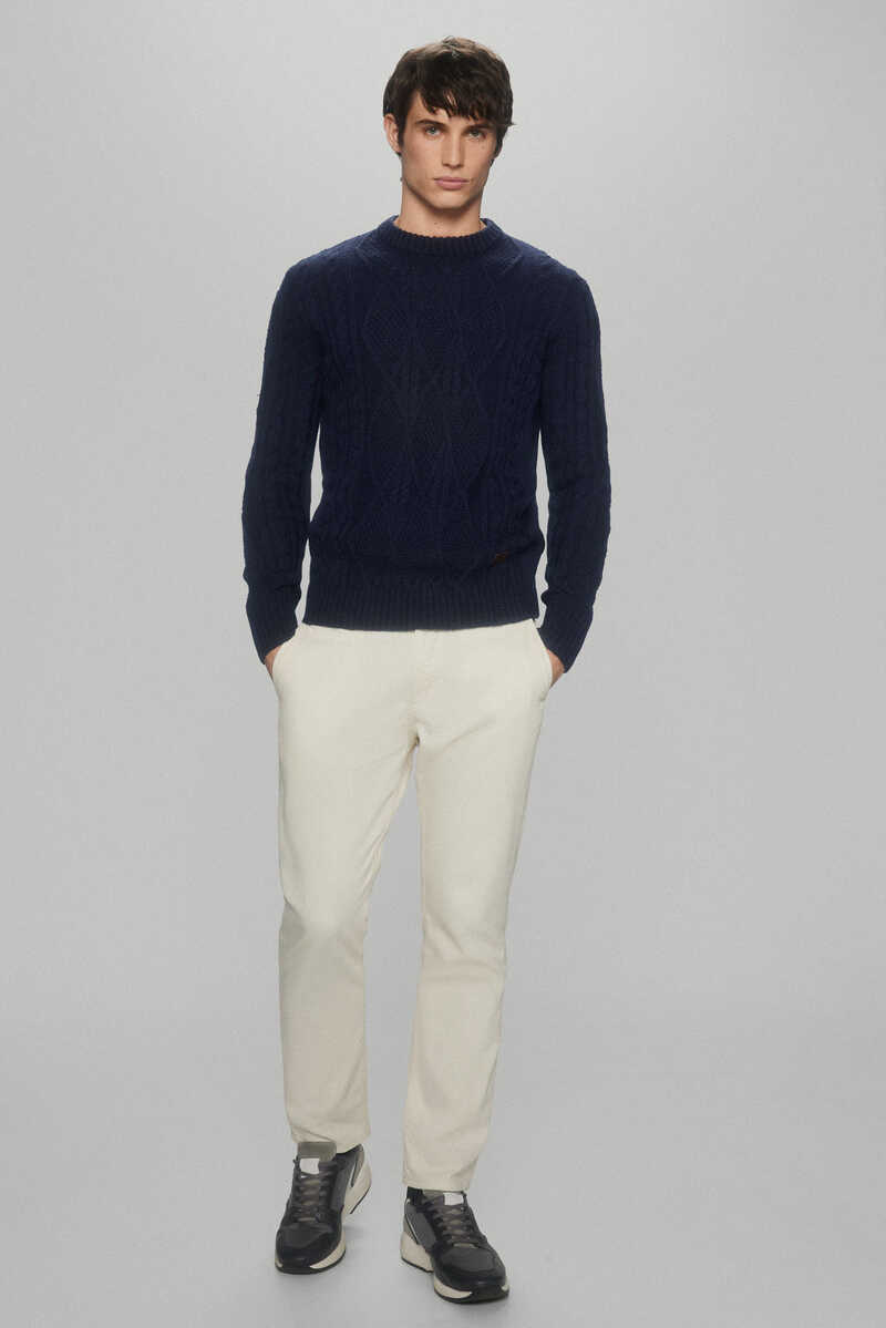 Pedro del Hierro Round neck cable knit jumper with wool Blue