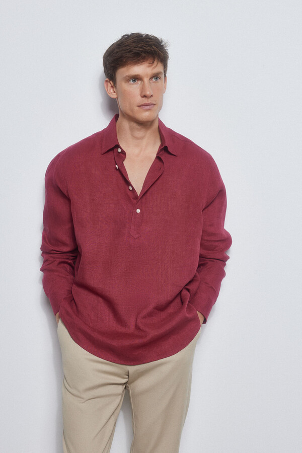 Pedro del Hierro Plain linen polo shirt Red