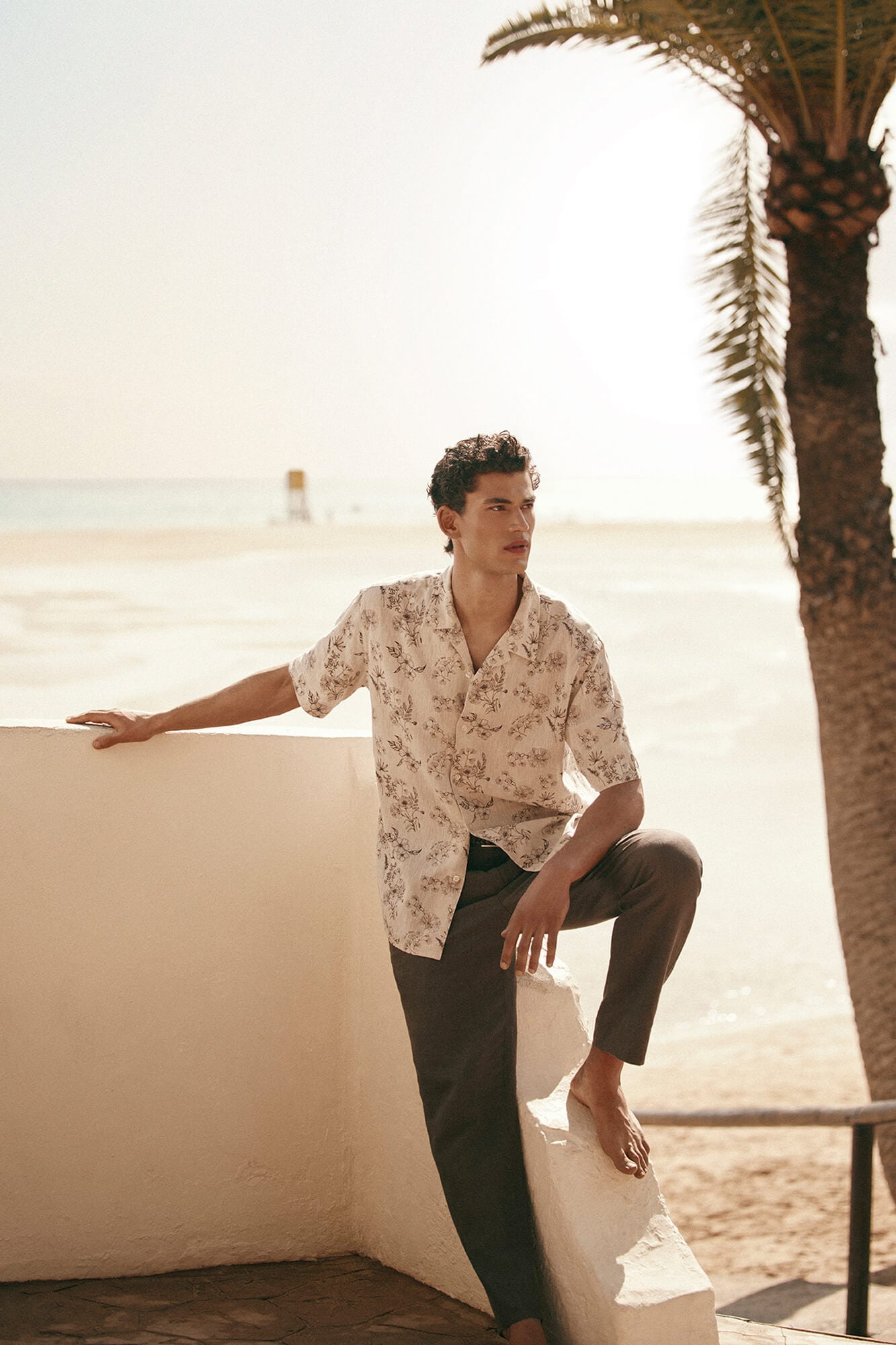 Pedro del Hierro Printed short sleeve linen cotton shirt