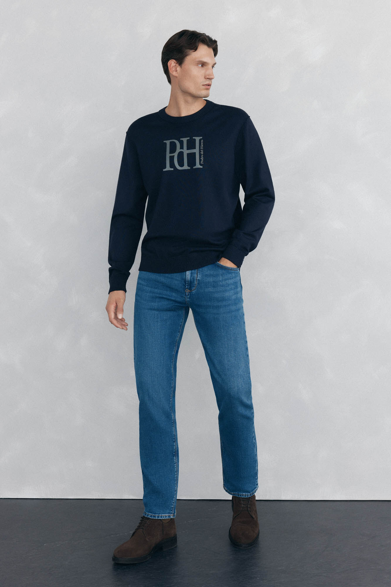 Pedro del Hierro Big logo fine jersey-knit sweater  Blue