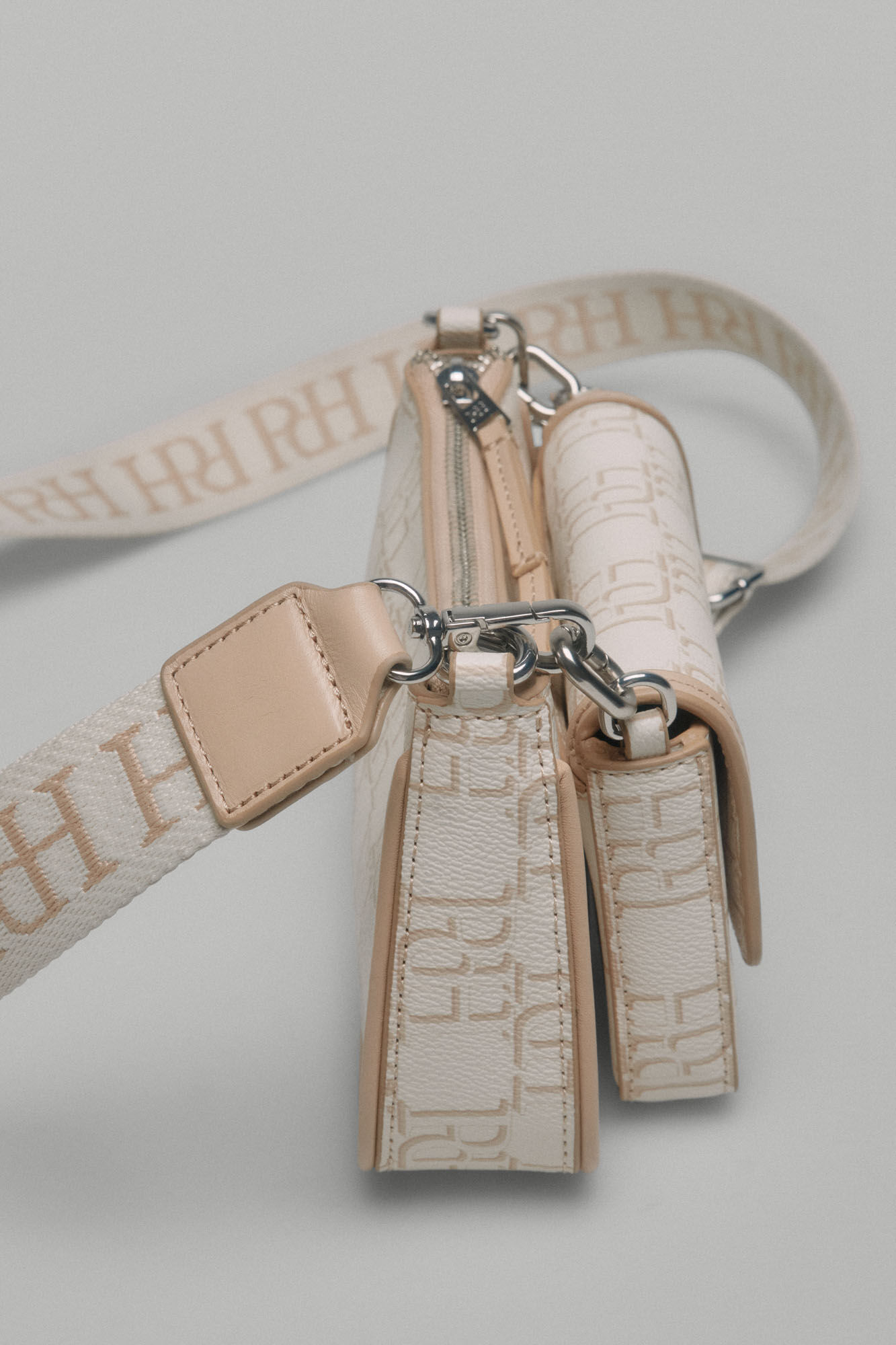 Pedro del Hierro Mini double crossbody bag with logo Beige