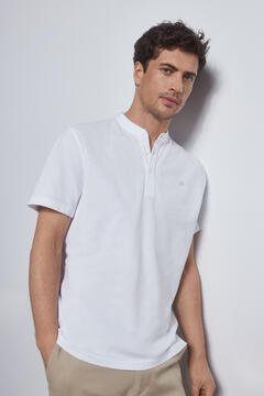 Pedro del Hierro Contrast mandarin collar polo shirt White