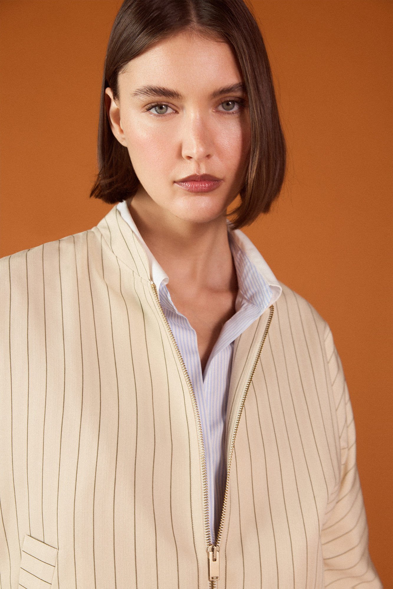 TFP by Tamara Falc&oacute; Striped jacket Beige