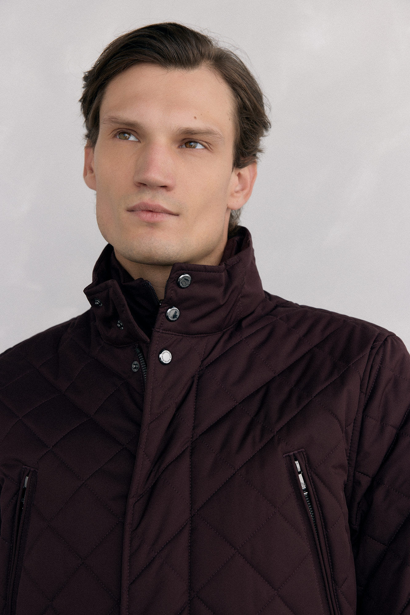 Pedro del Hierro Diamond-patterned quilted jacket Burgundy
