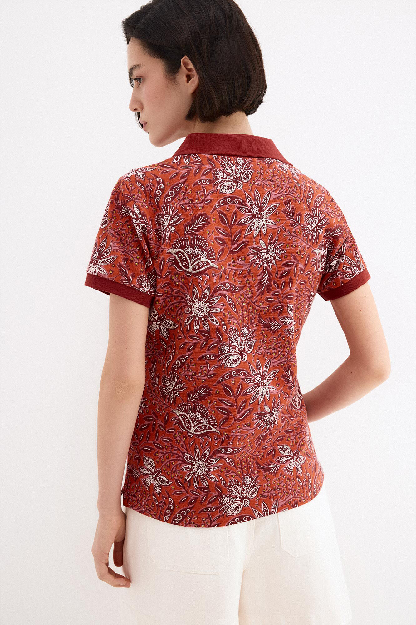 Pedro del Hierro Printed short sleeve polo shirt Beige