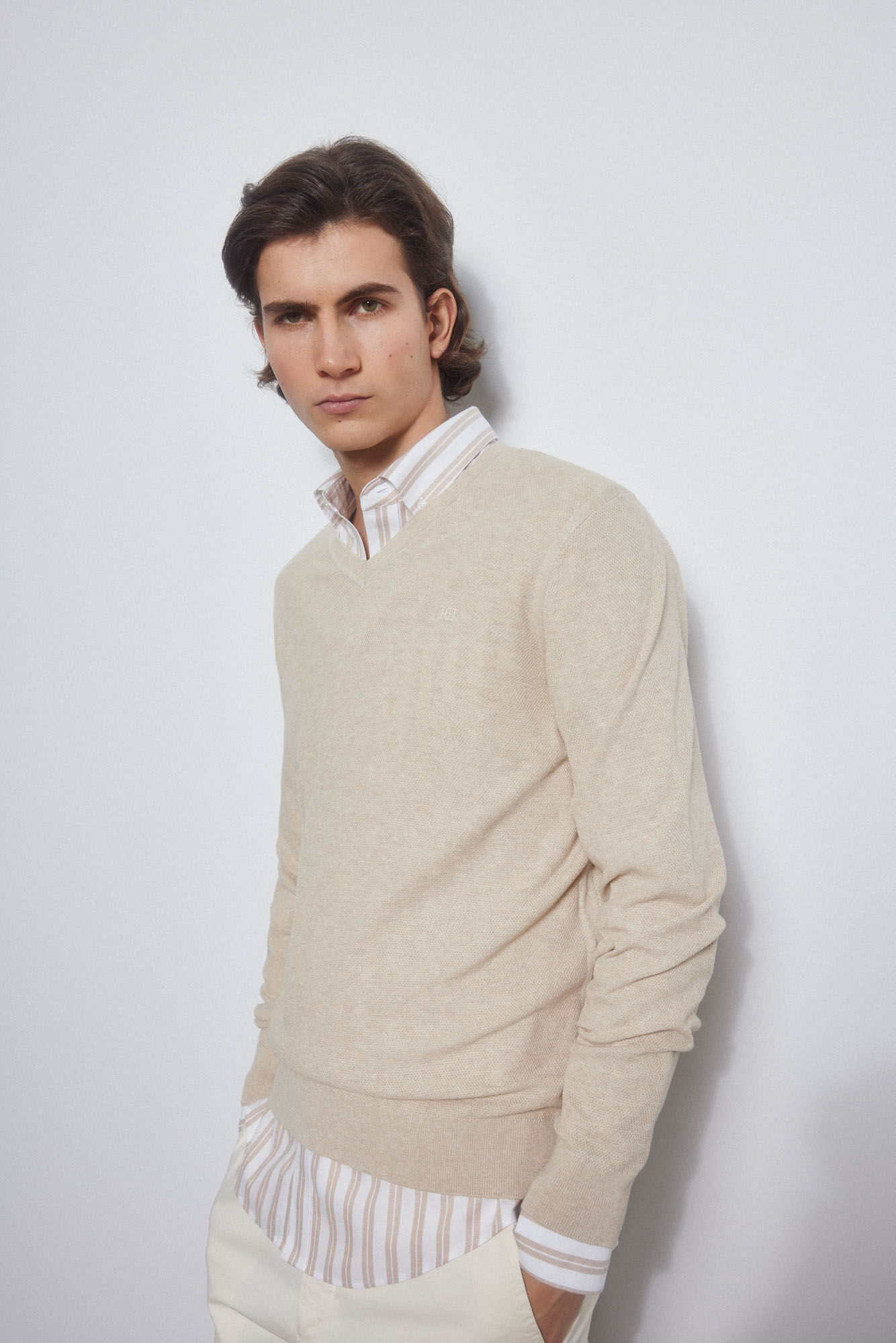 Pedro del Hierro Camisola linho gola bico fina Beige