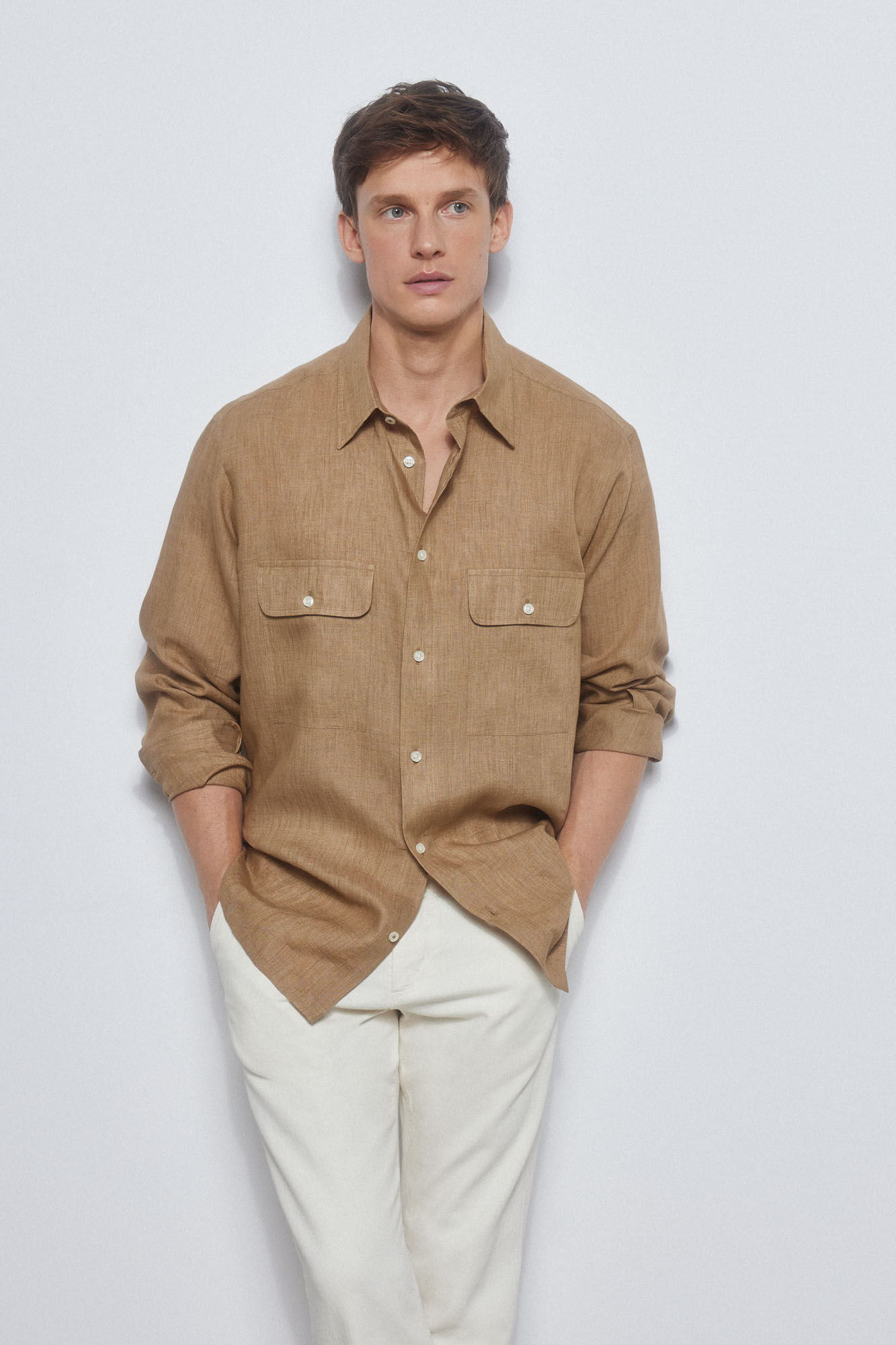 Pedro del Hierro Sobrecamisa lino Beige