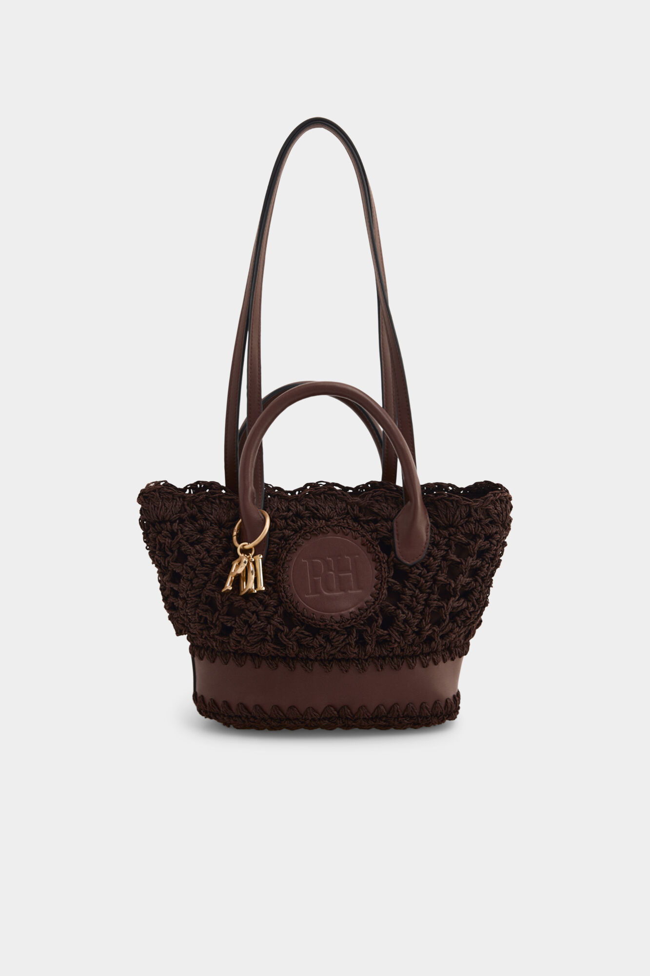 Pedro del Hierro Raffia-effect braided logo basket bag