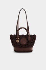 Pedro del Hierro Raffia-effect braided logo basket bag Brown
