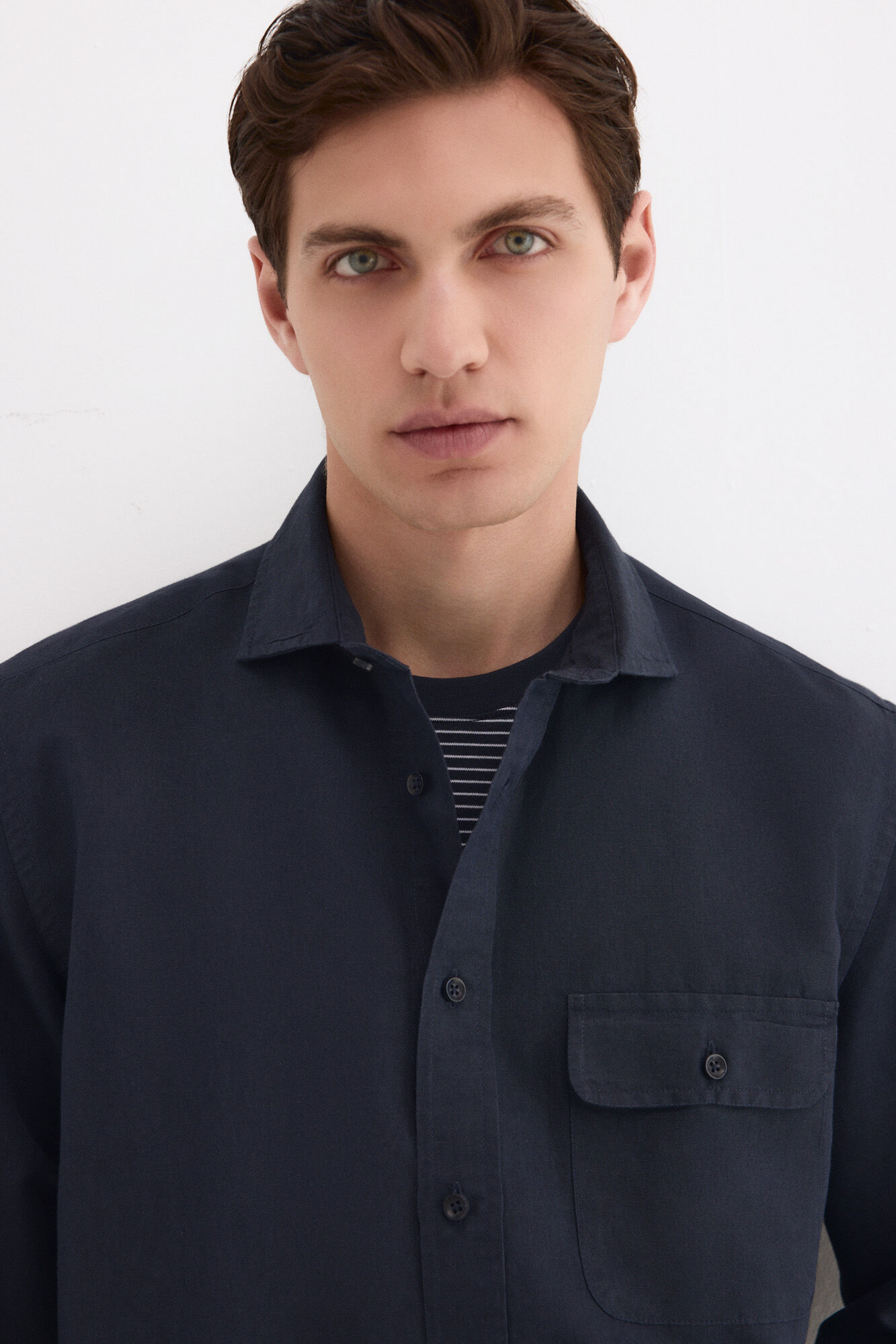 Pedro del Hierro Camisa lino bolsillos Azul