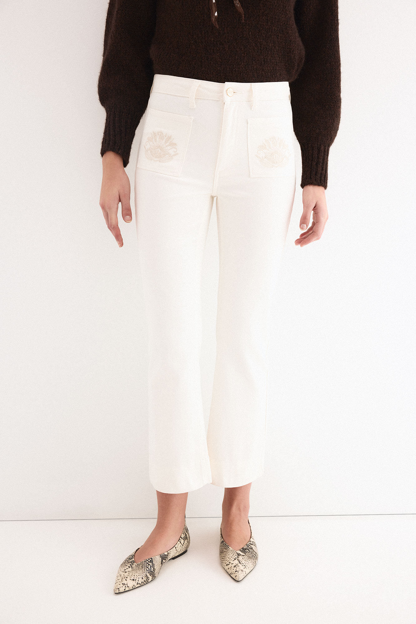 Pedro del Hierro Flare cropped jeans Ecru
