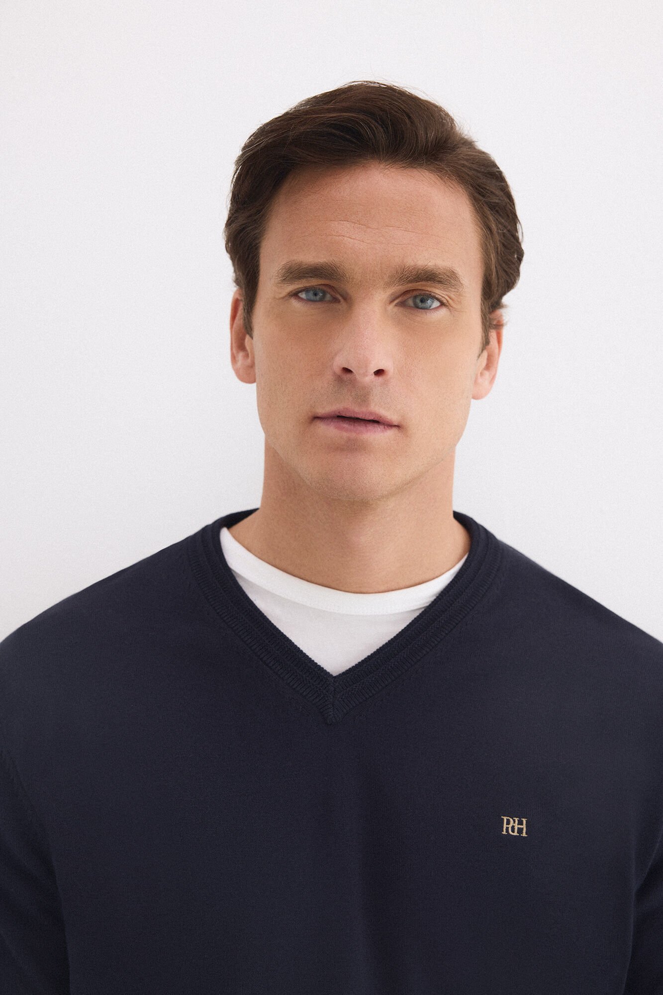 Pedro del Hierro Jersey punto algod&oacute;n premium cuello pico Azul