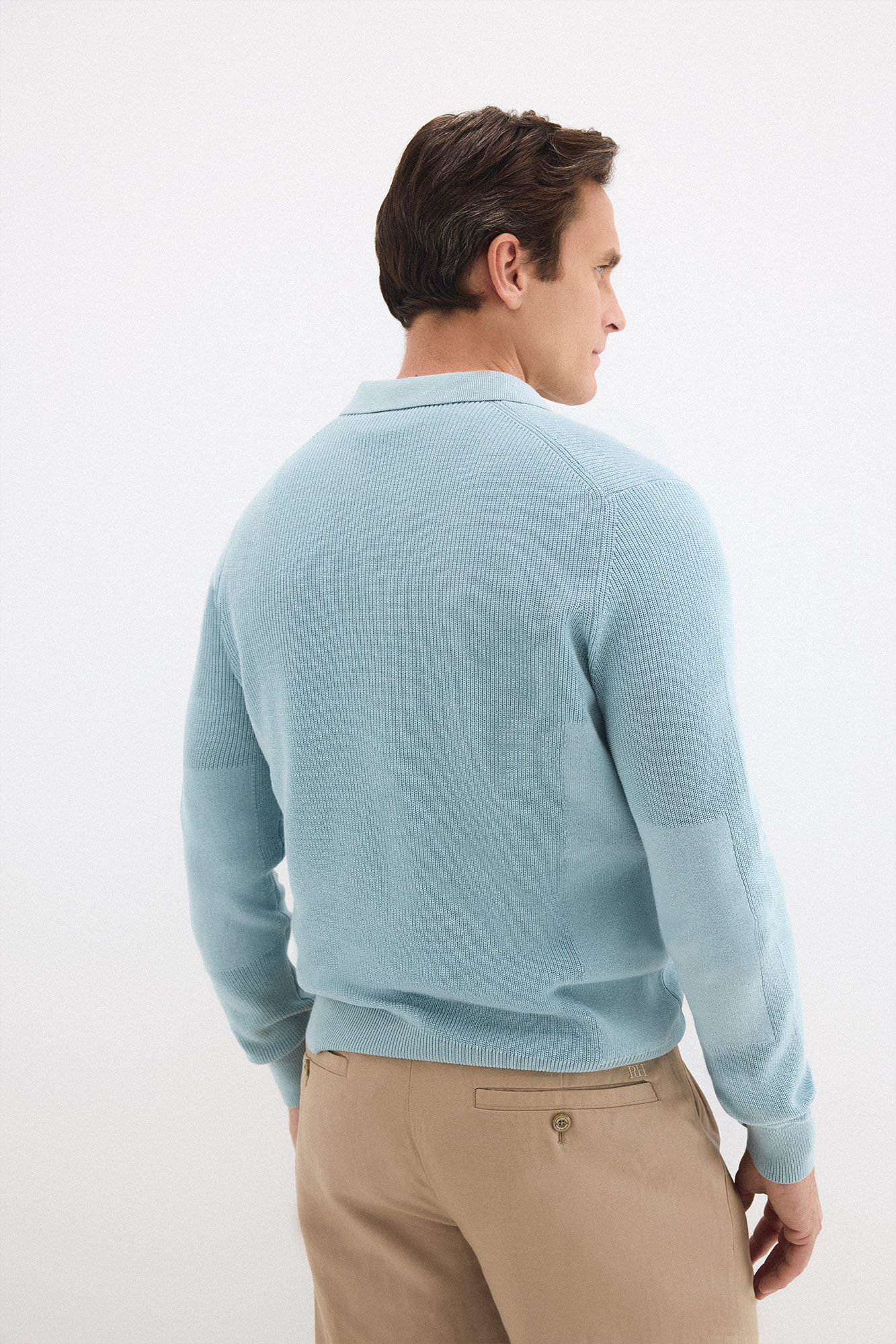 Pedro del Hierro Cotton ribbed long sleeve polo jumper Blue