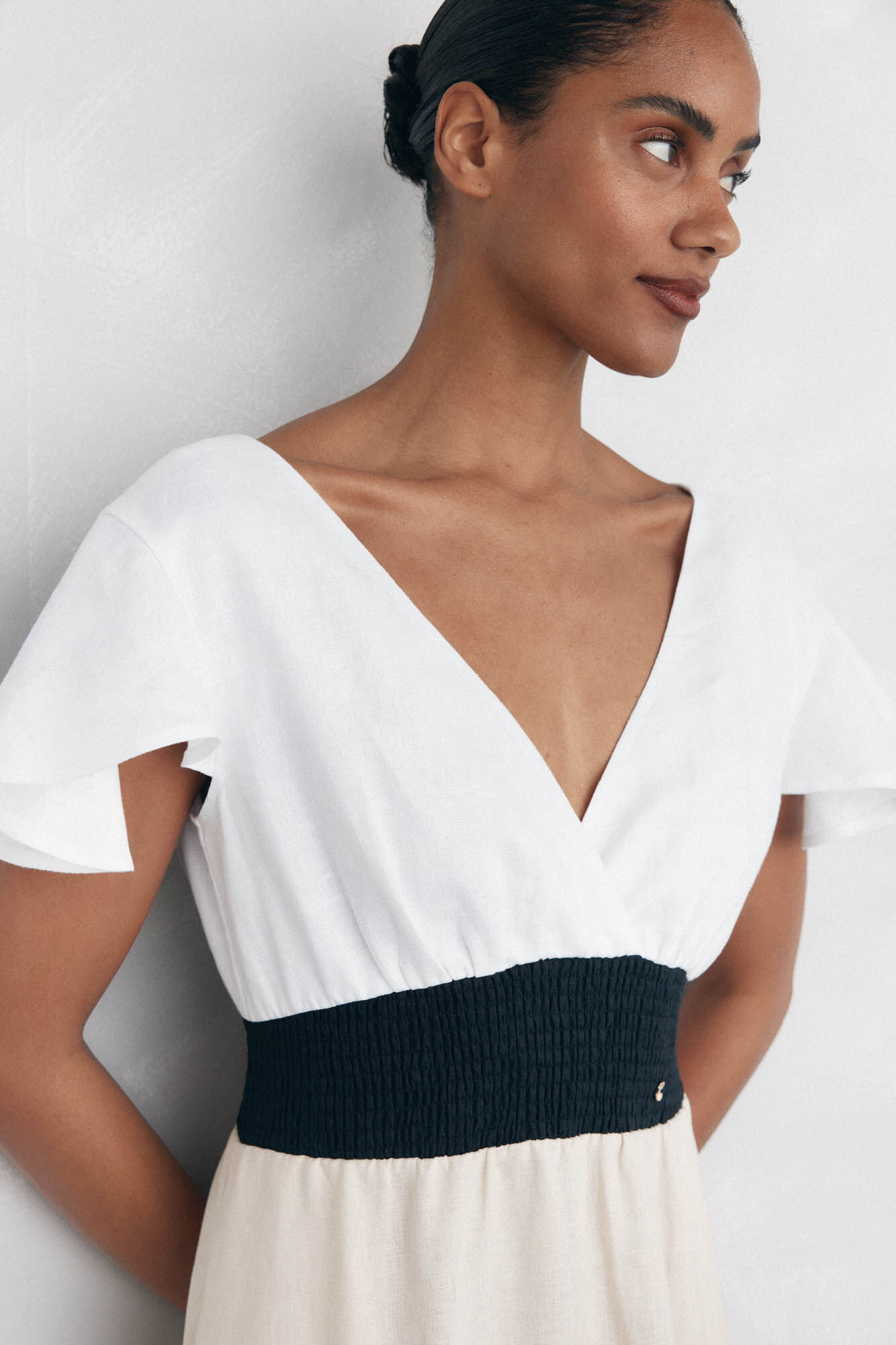 Pedro del Hierro Fluid contrast linen dress Brown