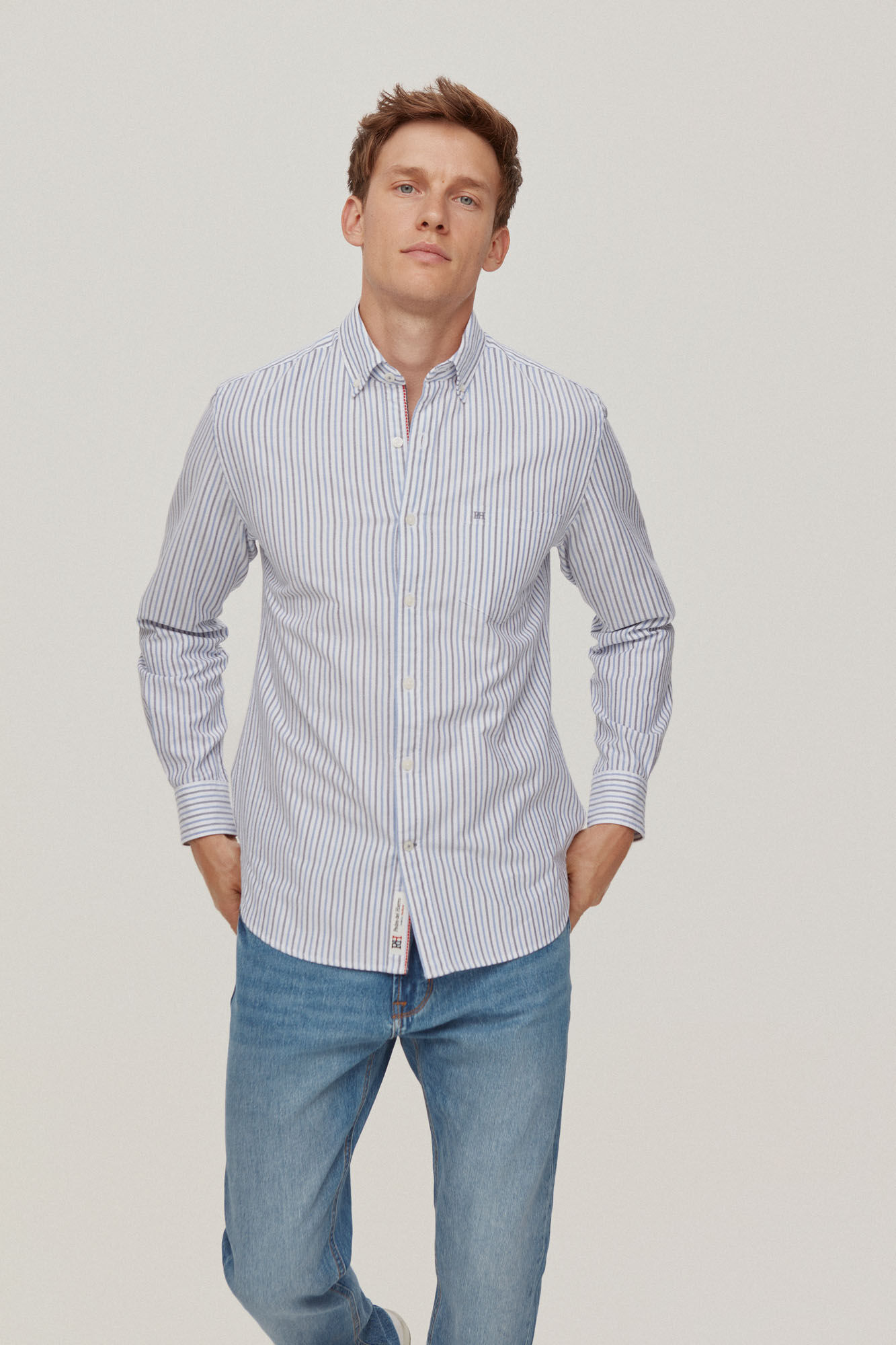 Pedro del Hierro Oxford stripe shirt Blue