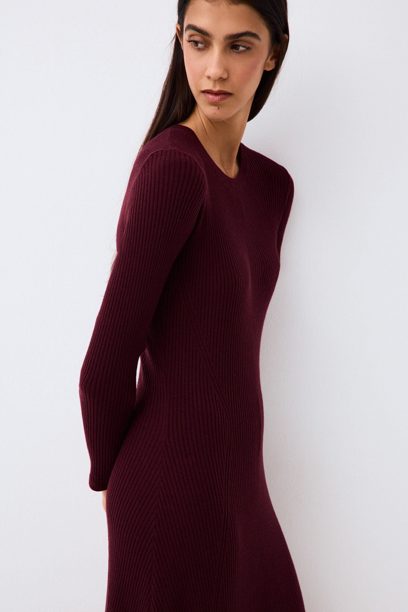 Pedro del Hierro Ribbed knit midi dress Burgundy