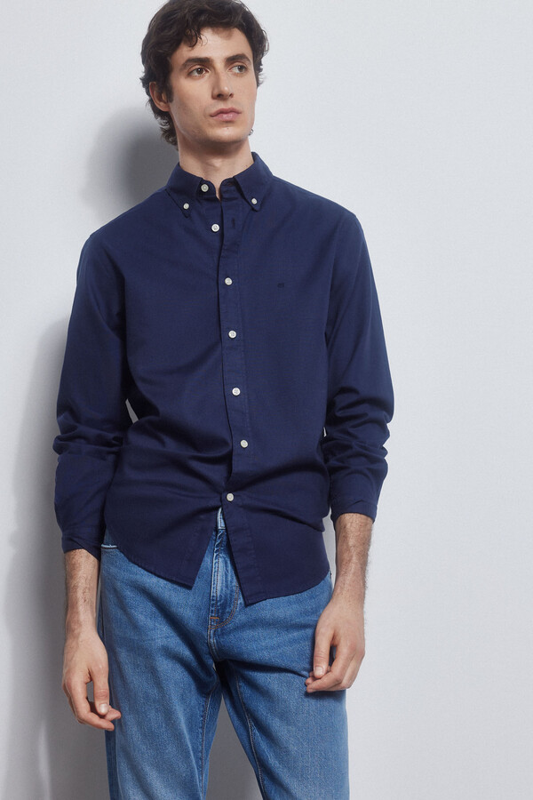 Pedro del Hierro Iconic garment-dyed Oxford shirt Blue